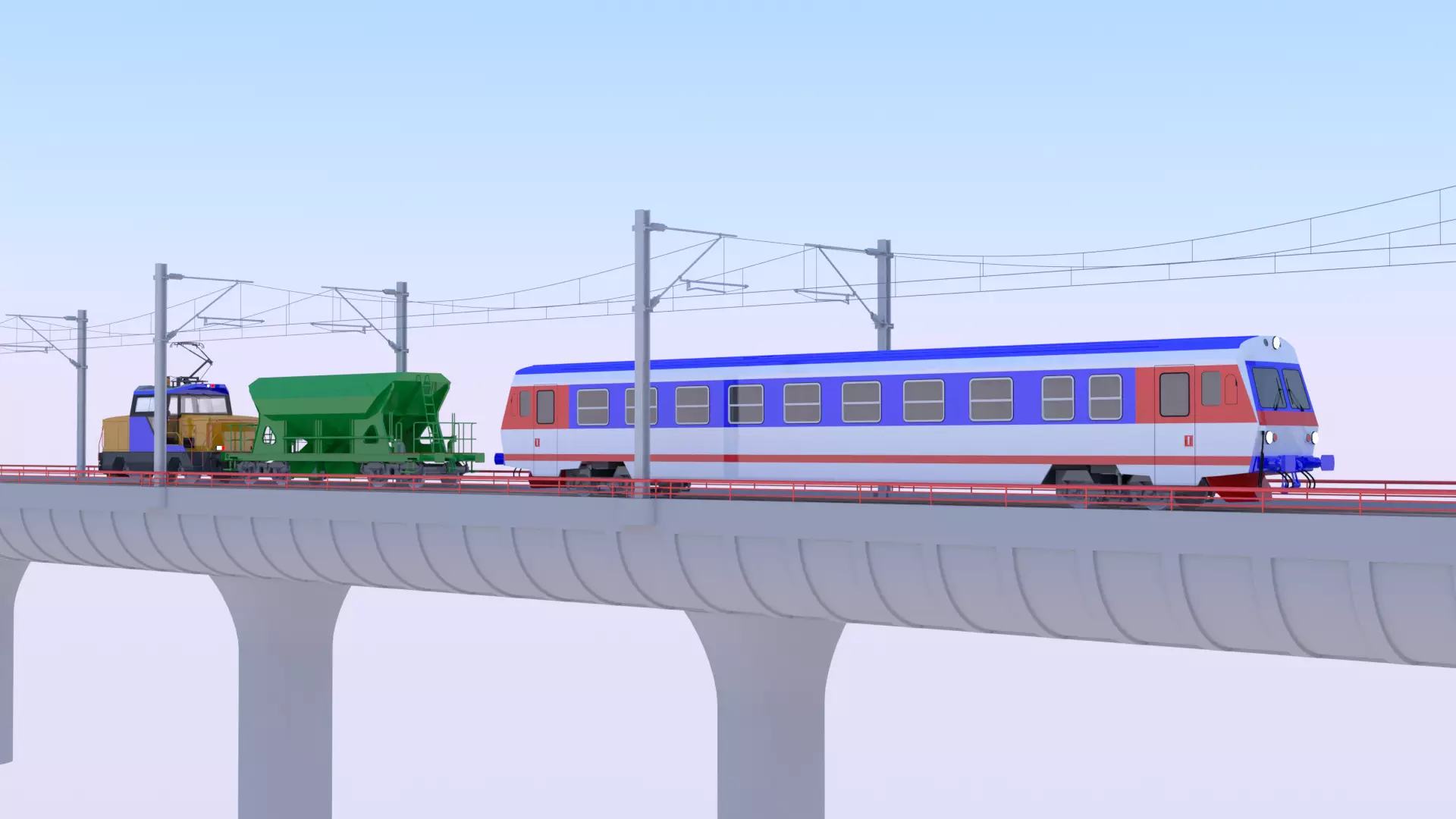 Bridge with passenger and cargo trains II 3D model_0