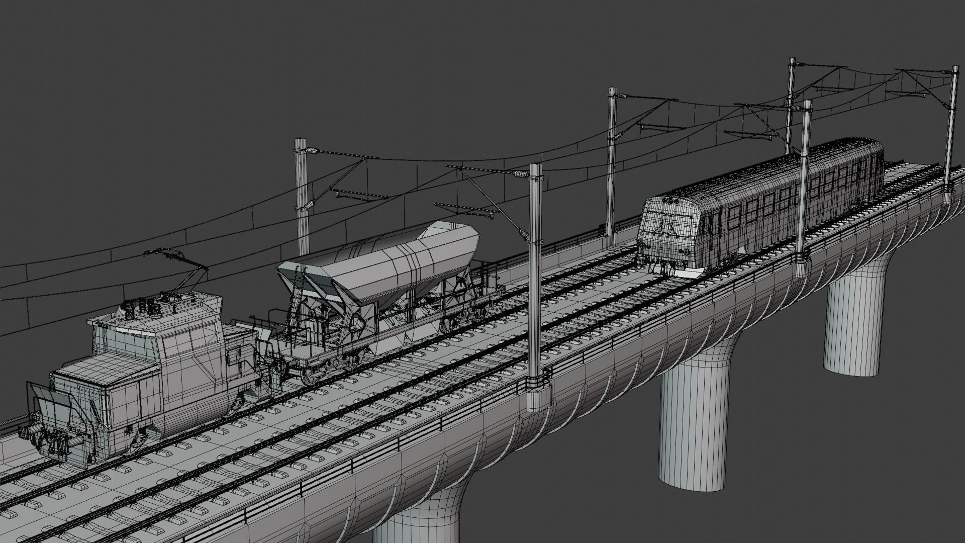 Bridge with passenger and cargo trains II 3D model_11