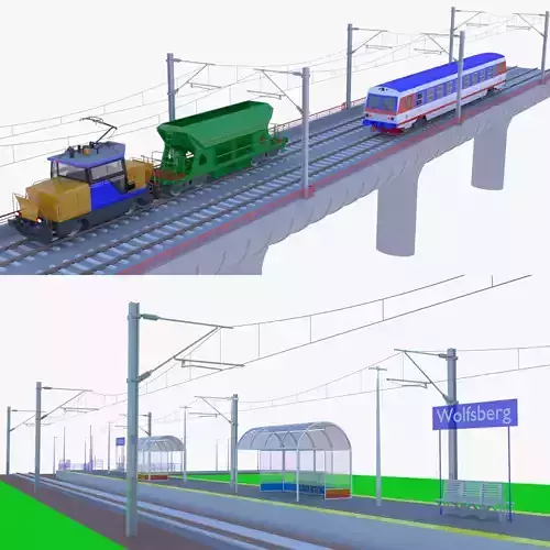 Railway station and bridge IV 3D Model Collection