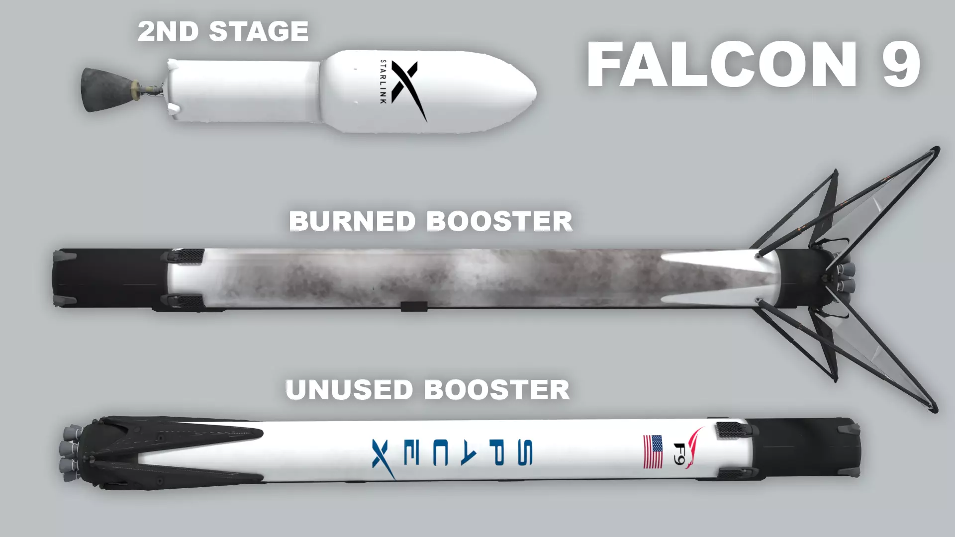 SpaceX Falcon 9 Rocket - Used and Unused 3D model_0