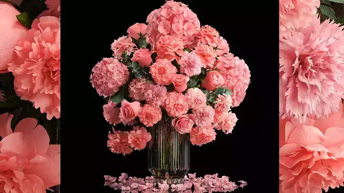 Bouquet of pink flowers roses peony hydrangea 342 3D model