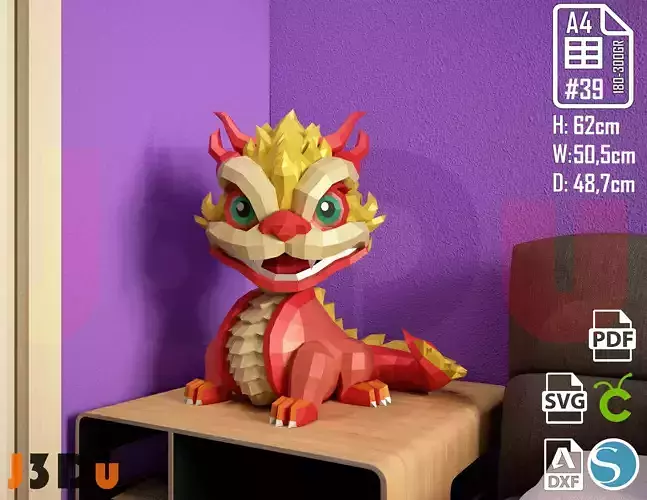 Dragon Anio Nuevo Chinese Year PDF DXF Svg 3d Sculpture Lowpoly Low-poly 3D model