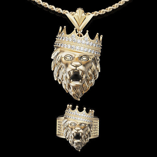 lion pendant ring silver gold printable 3d model 3D print model