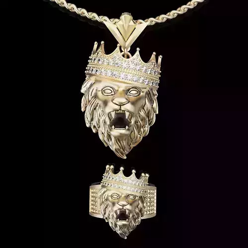lion pendant ring silver gold printable 3d model