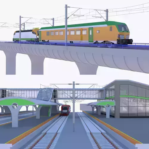 Railway station and bridge V 3D Model Collection