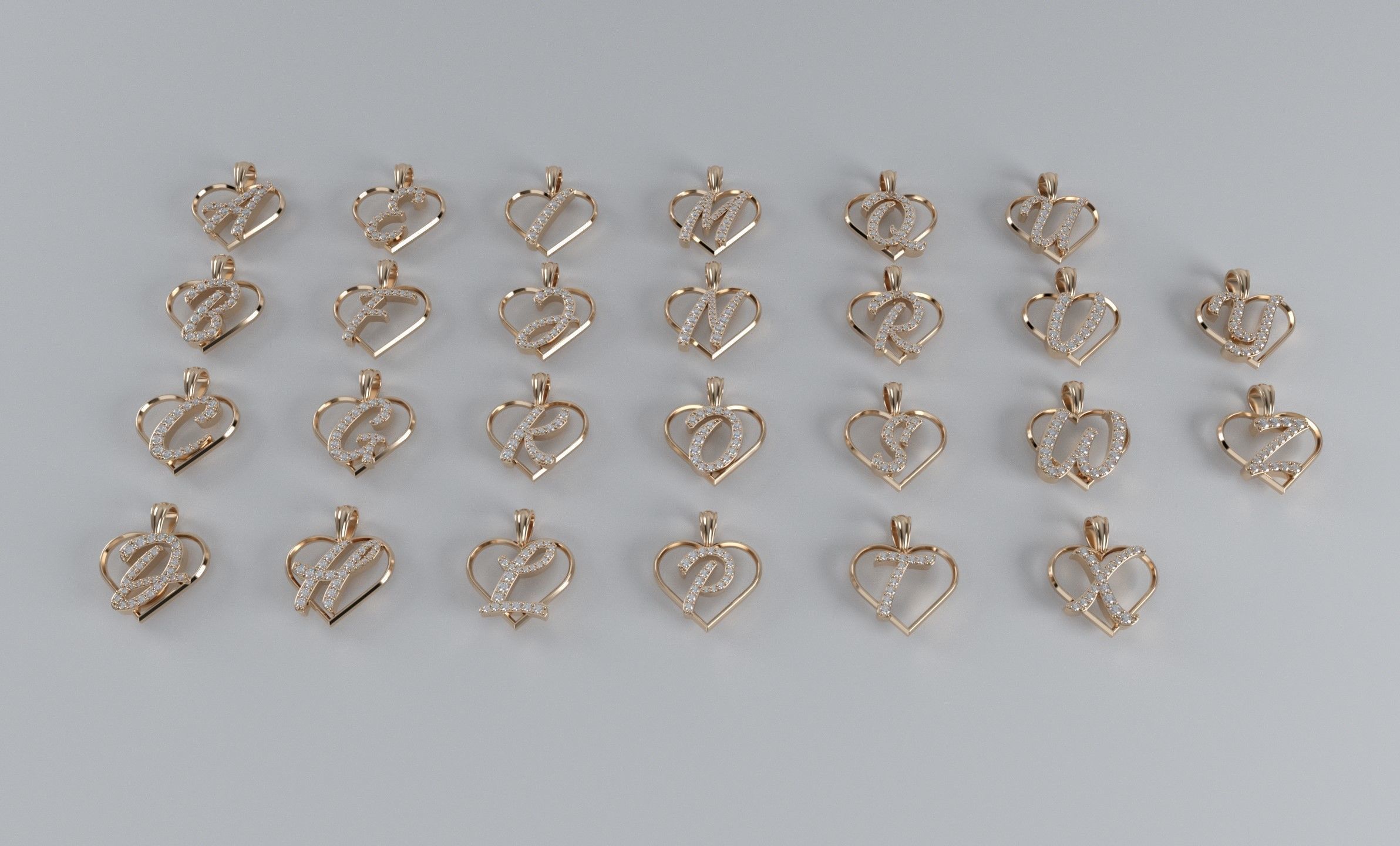 Heart Pendants with Diamond Initials  3D print model_1