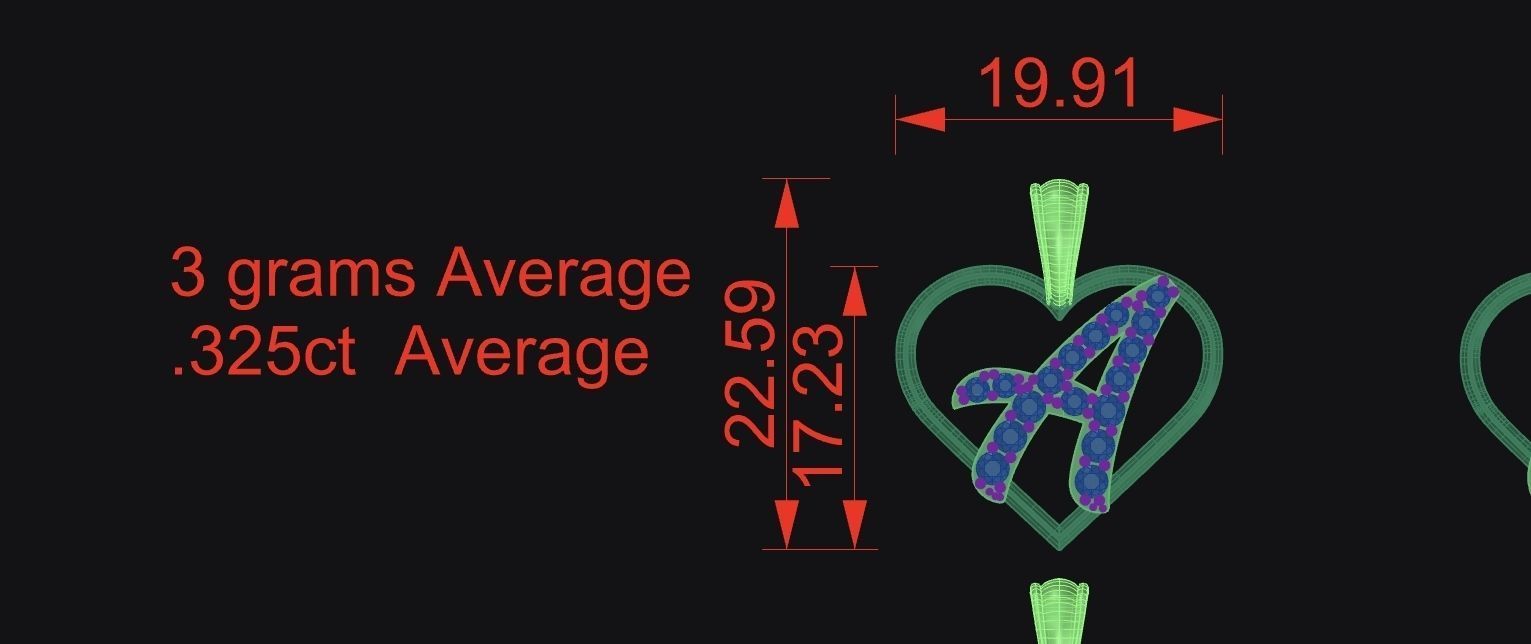 Heart Pendants with Diamond Initials  3D print model_4