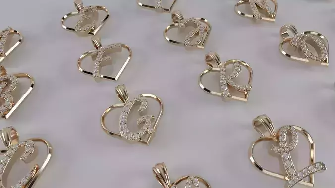 Heart Pendants with Diamond Initials 