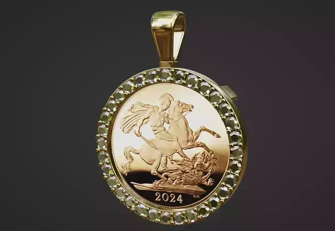diamond full sovereign gold coin frame mount bezel pendant 3D print model