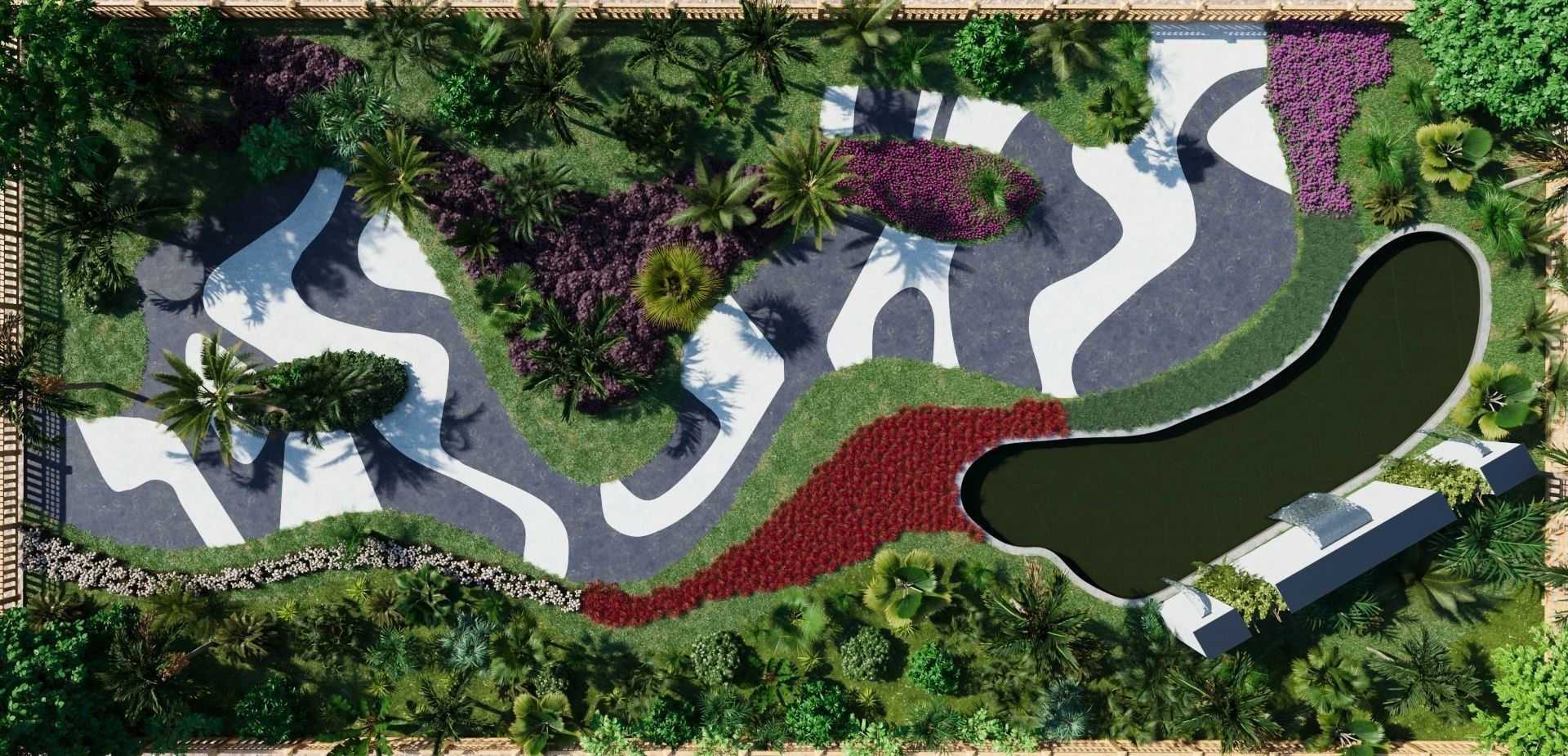 A Customizable 3D Garden Park scene 3D model_2