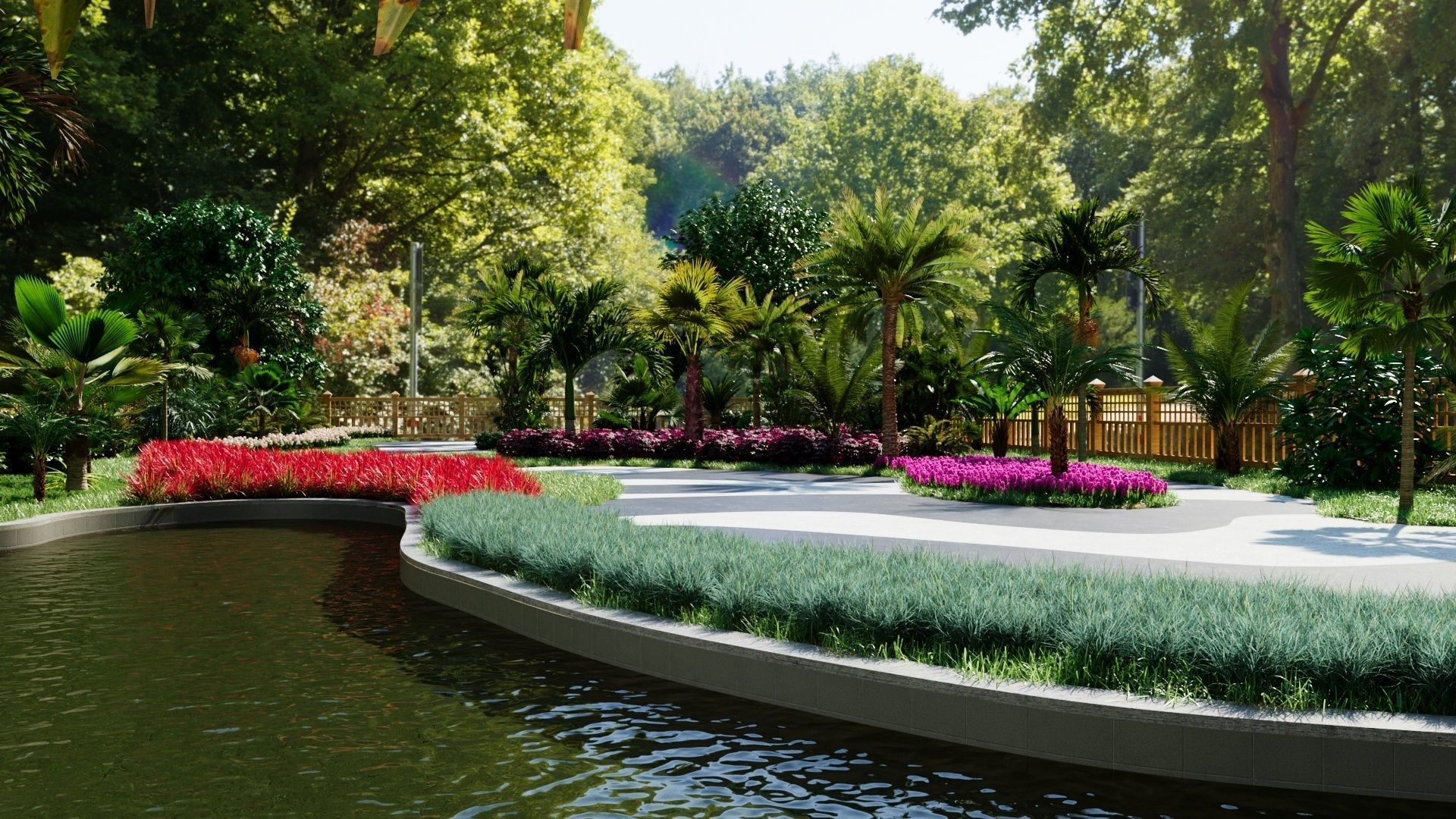 A Customizable 3D Garden Park scene 3D model_1