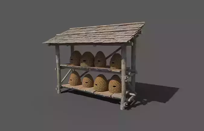 Medieval honey bee hive rack Low-poly 3D model