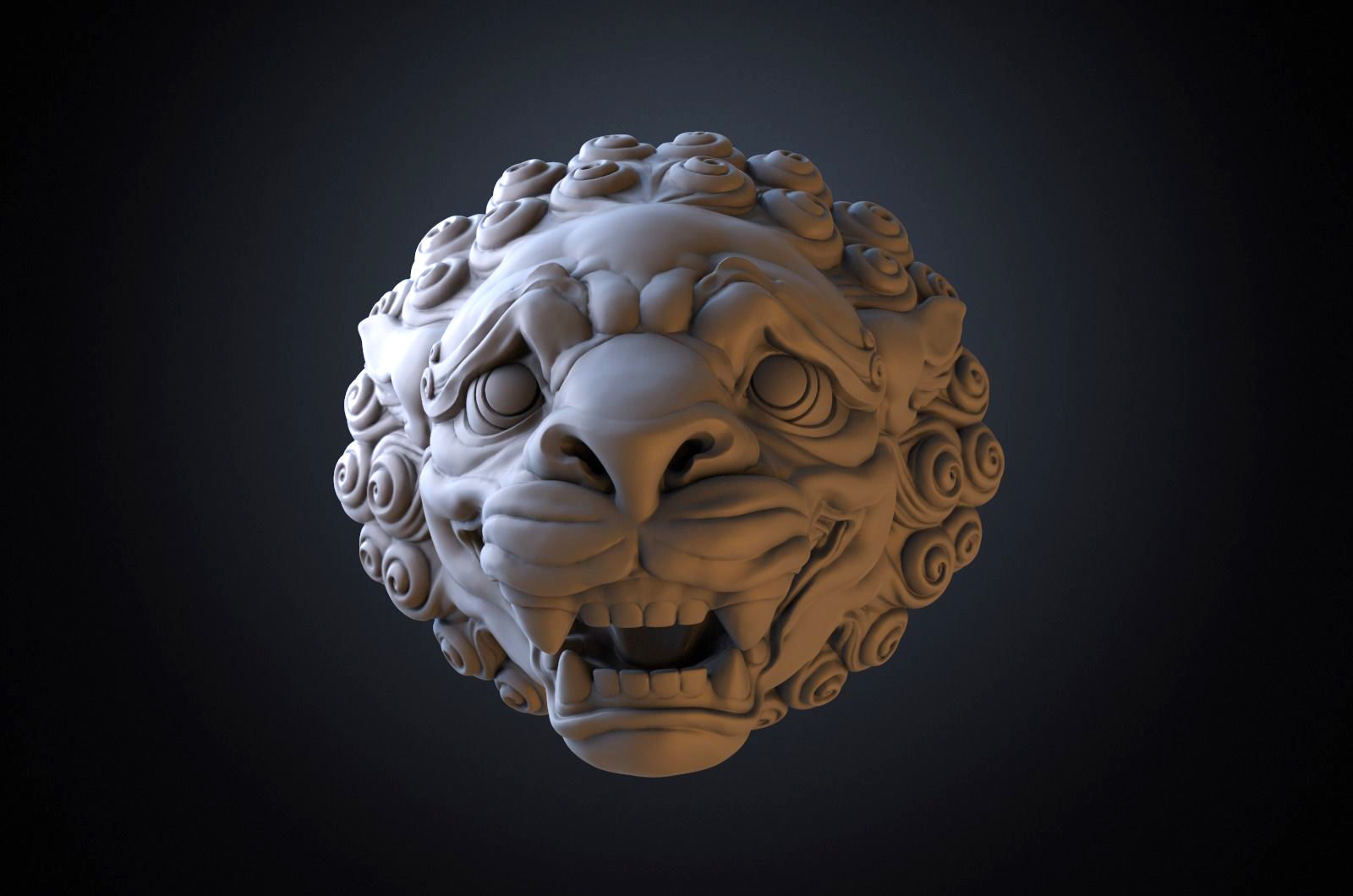Chinese traditional style lion head sculpture 3D model_1
