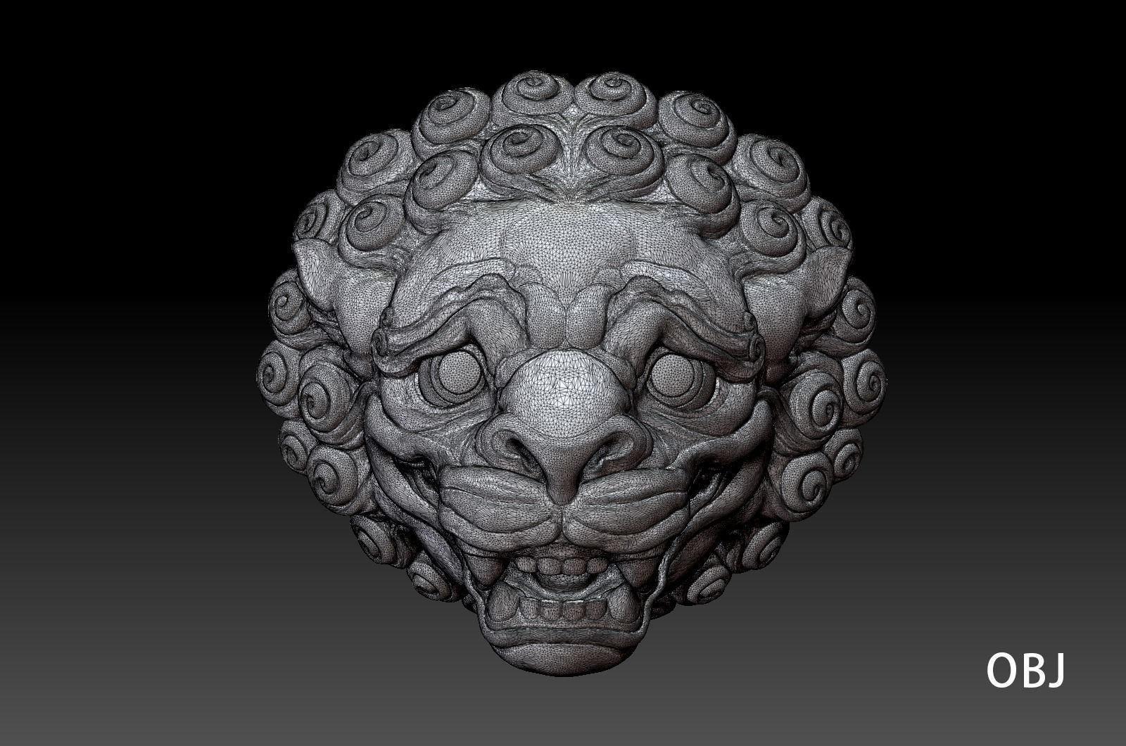 Chinese traditional style lion head sculpture 3D model_8