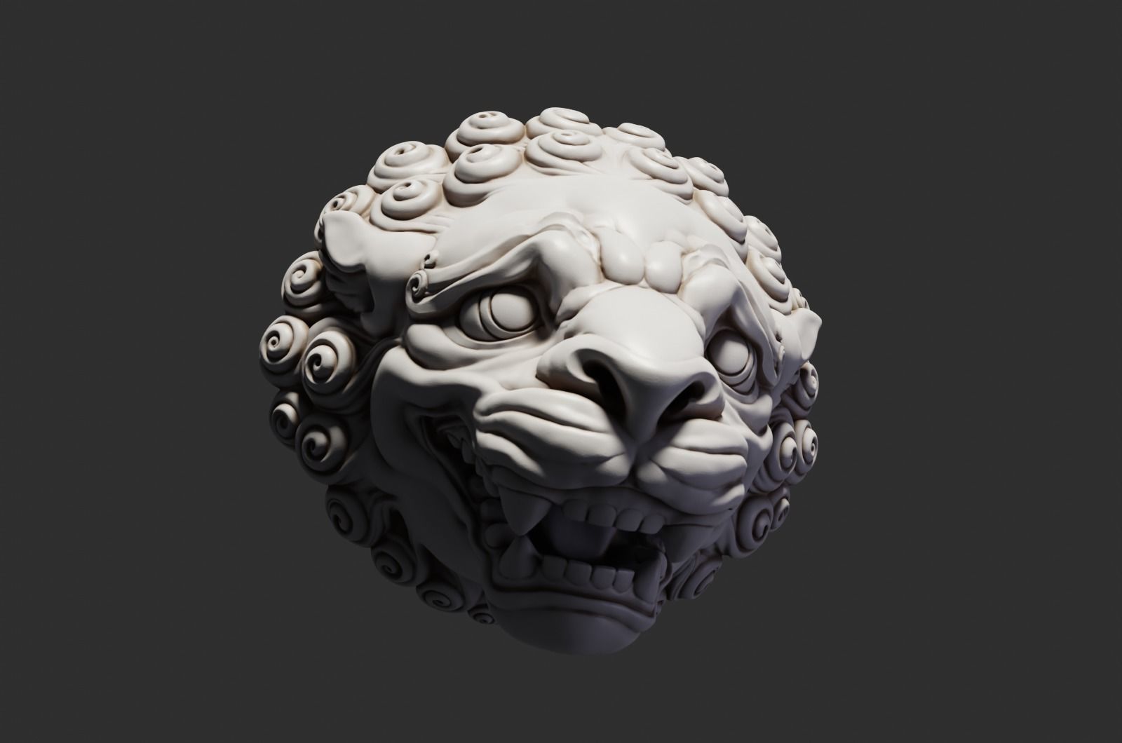 Chinese traditional style lion head sculpture 3D model_15