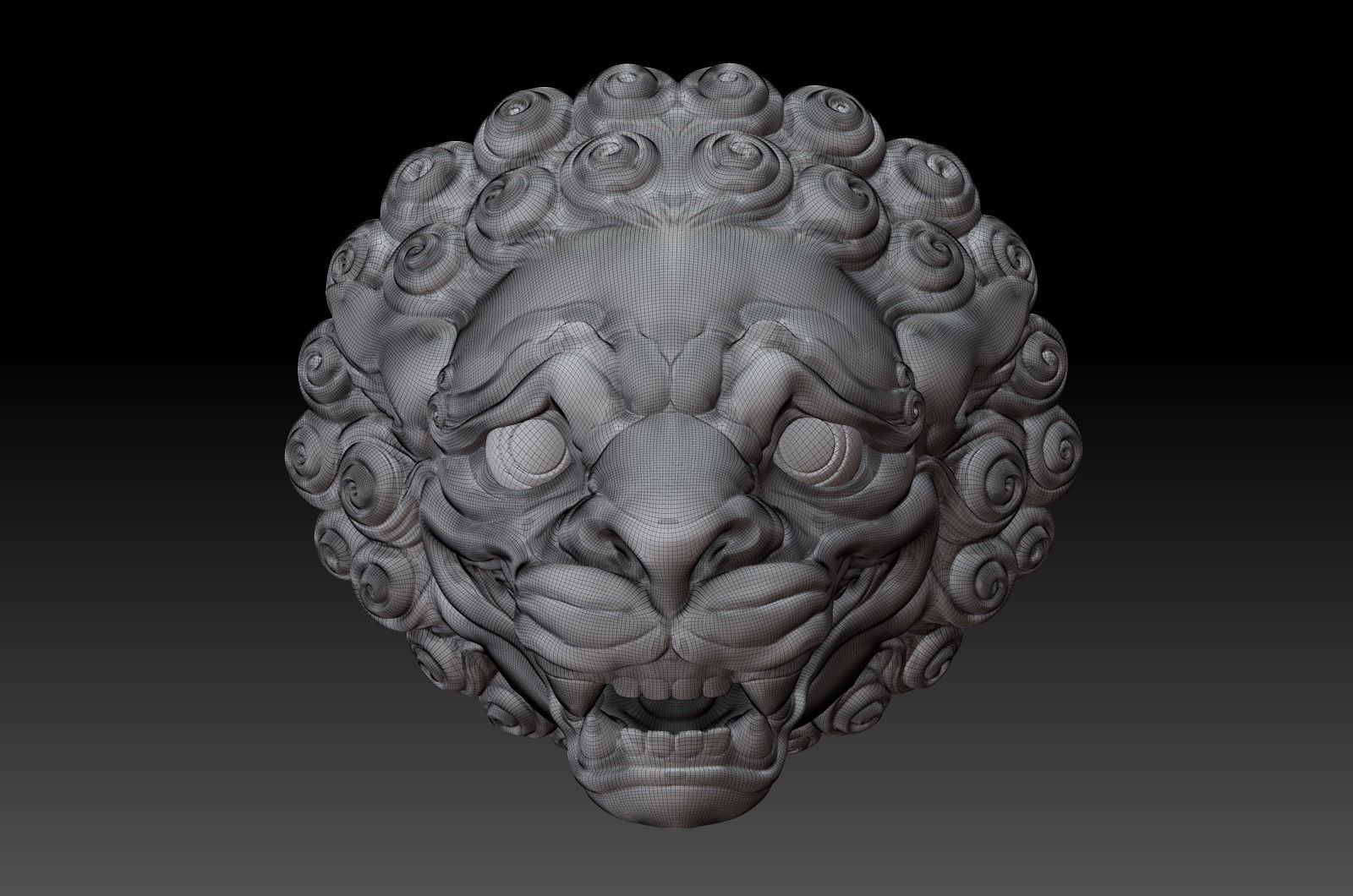 Chinese traditional style lion head sculpture 3D model_10