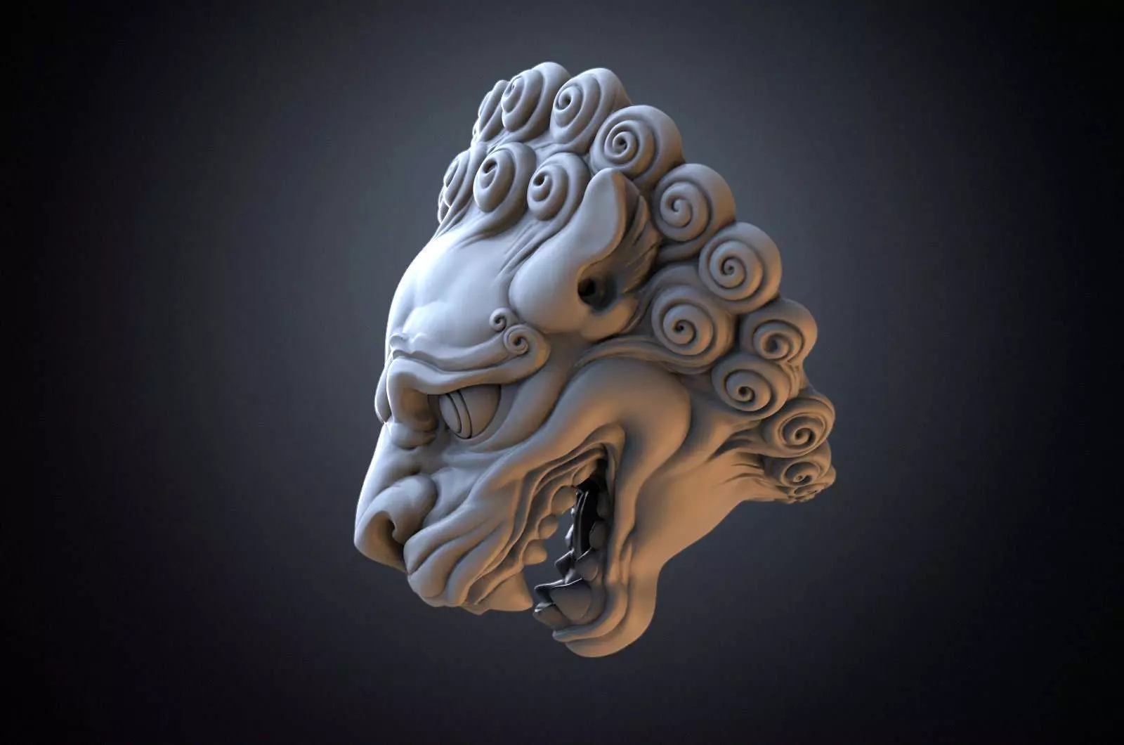 Chinese traditional style lion head sculpture 3D model_0
