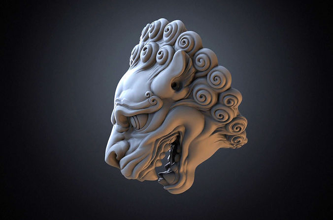 Chinese traditional style lion head sculpture 3D model