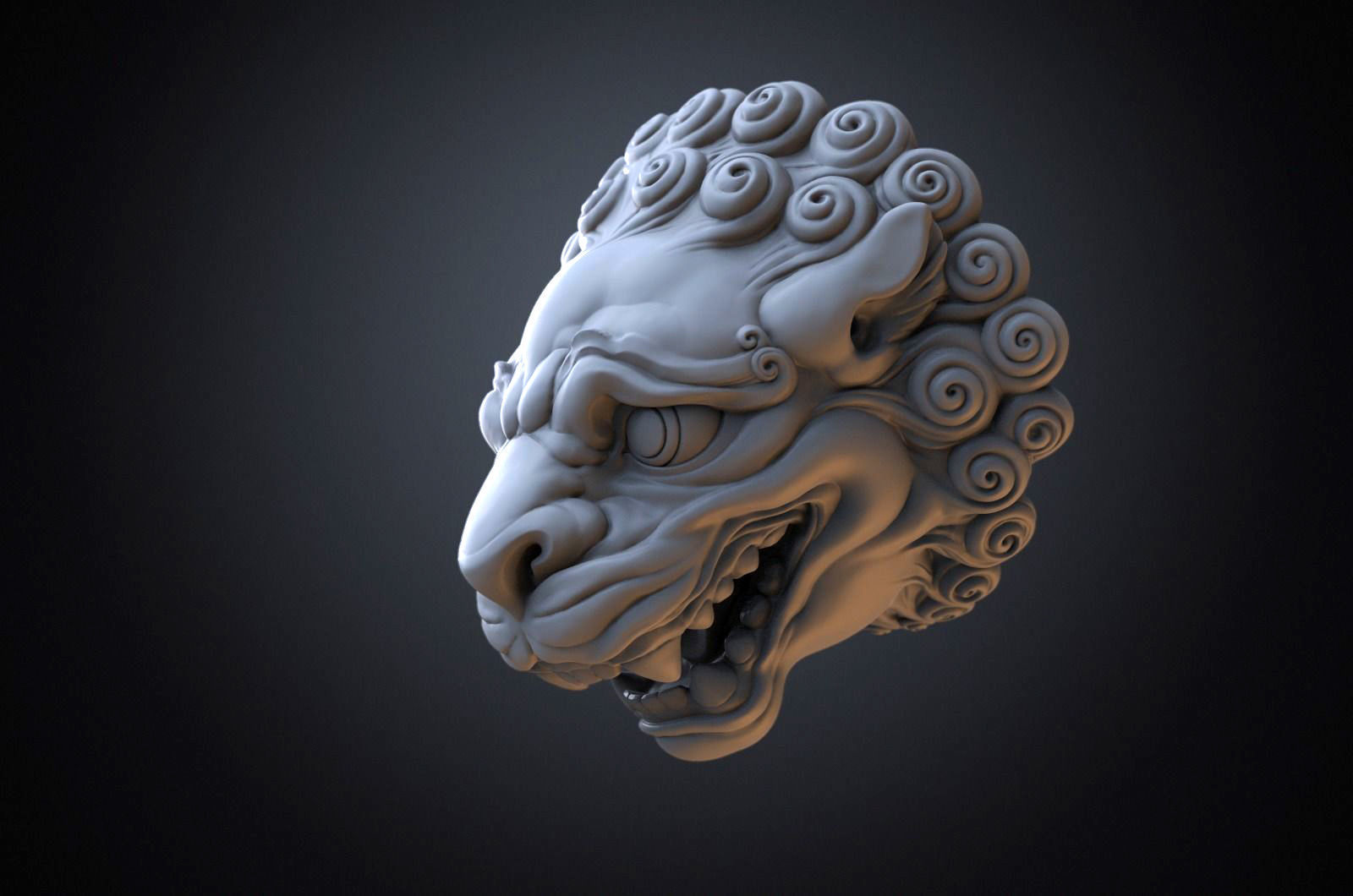 Chinese traditional style lion head sculpture 3D model_2