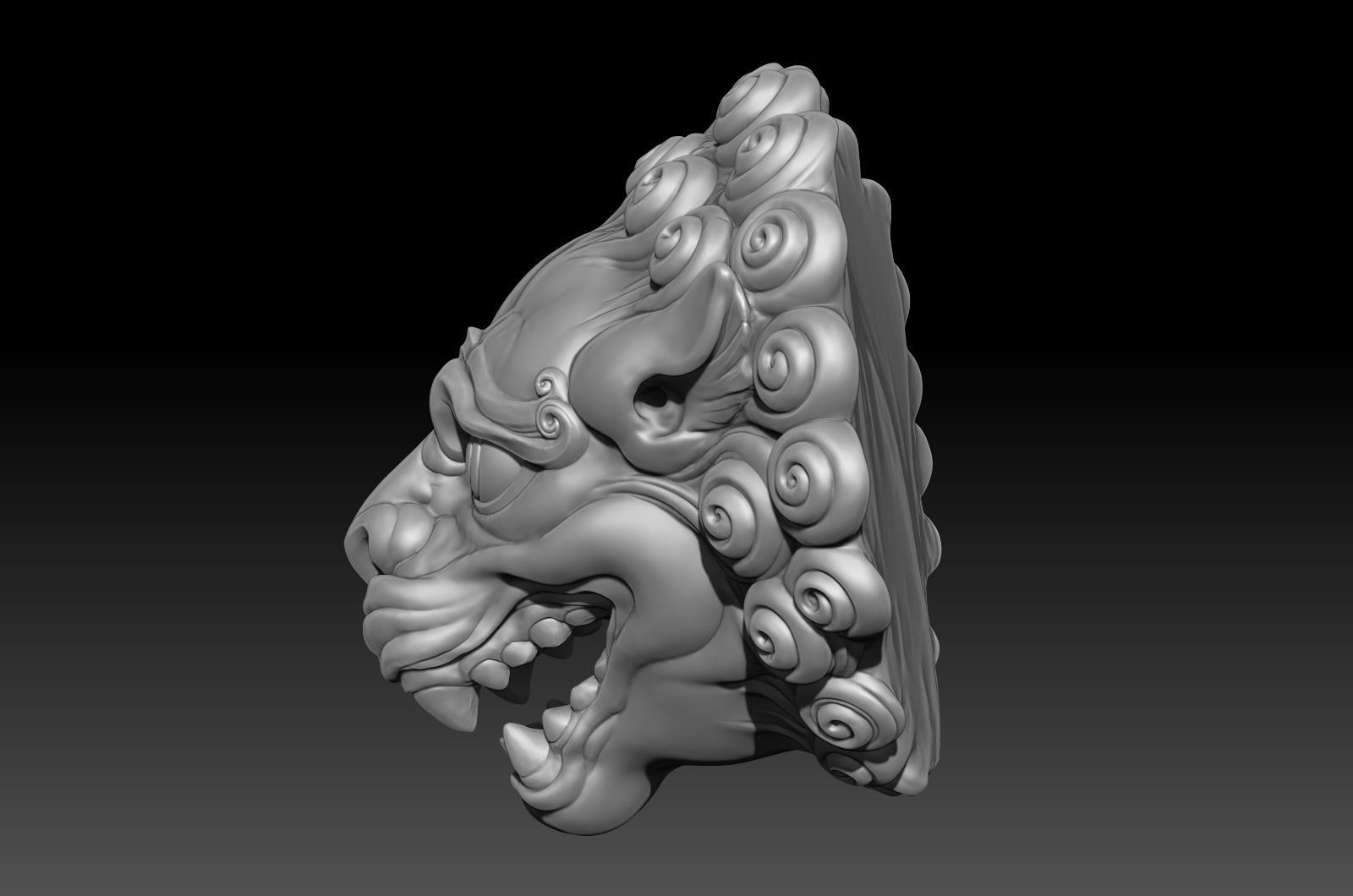 Chinese traditional style lion head sculpture 3D model_4