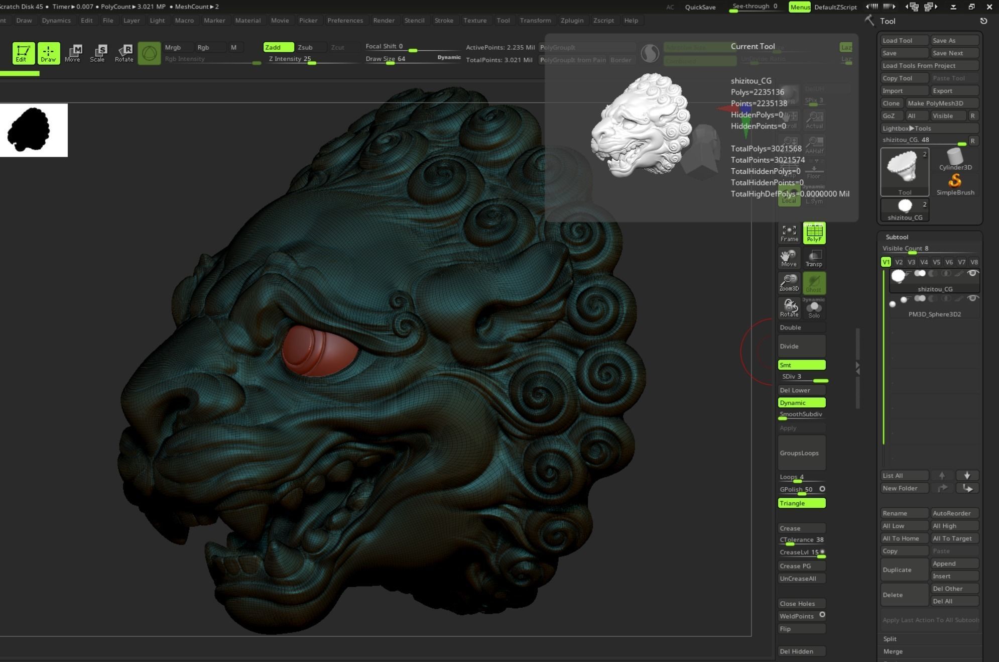 Chinese traditional style lion head sculpture 3D model_12