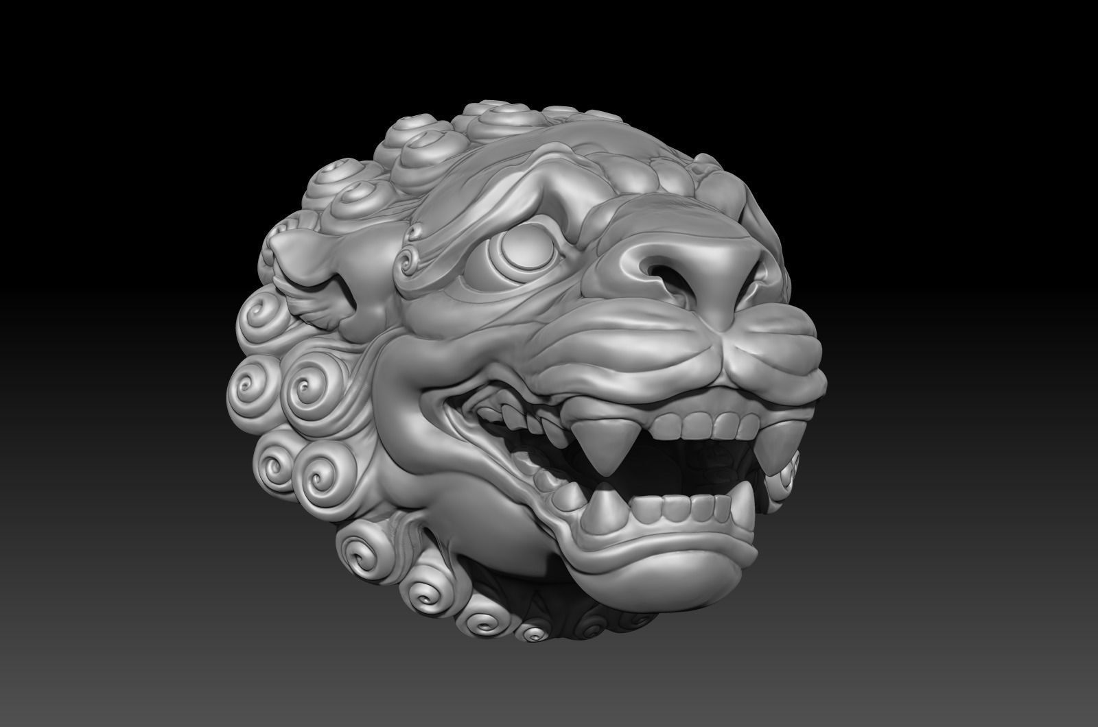 Chinese traditional style lion head sculpture 3D model_5