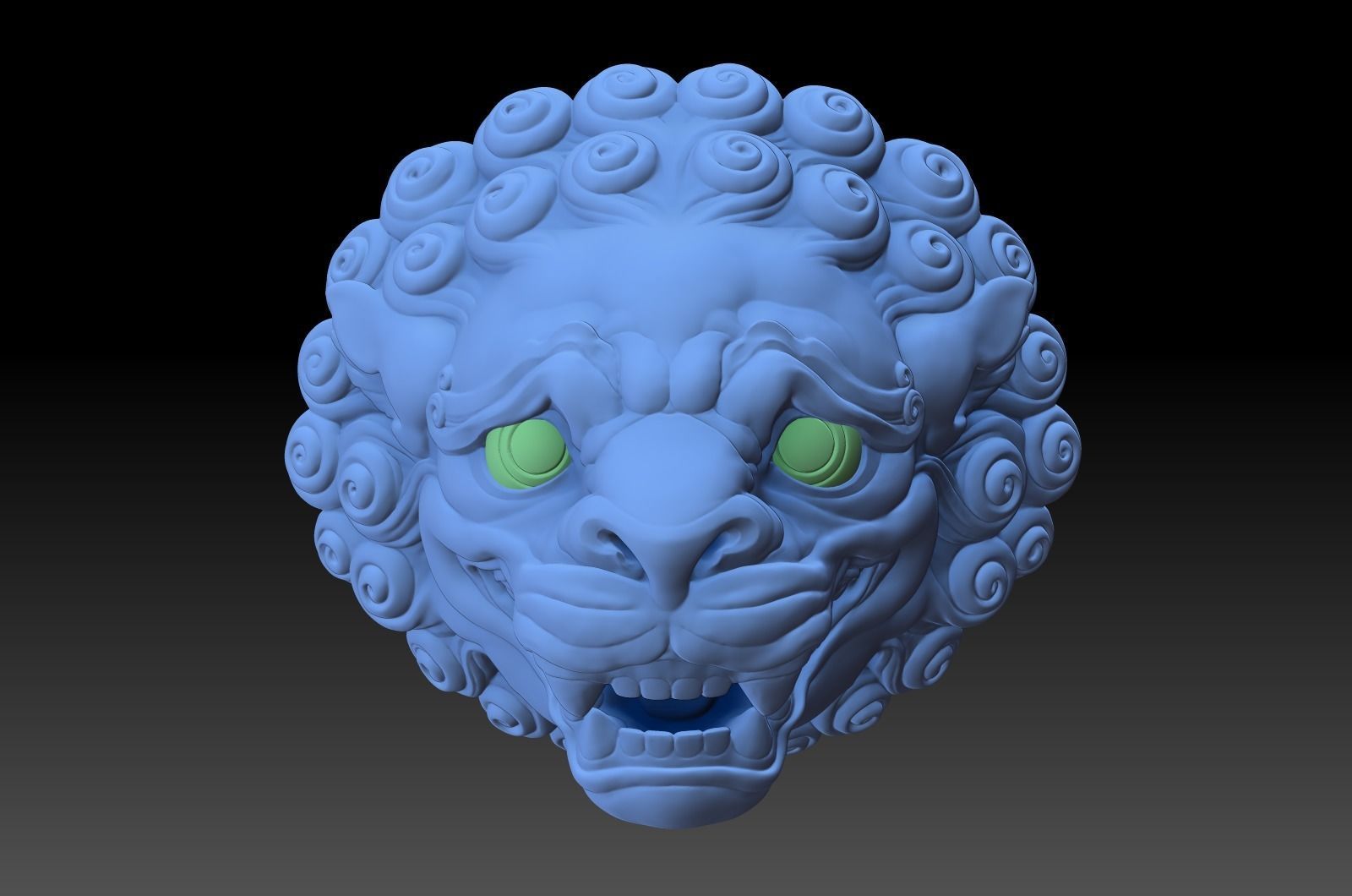 Chinese traditional style lion head sculpture 3D model_9