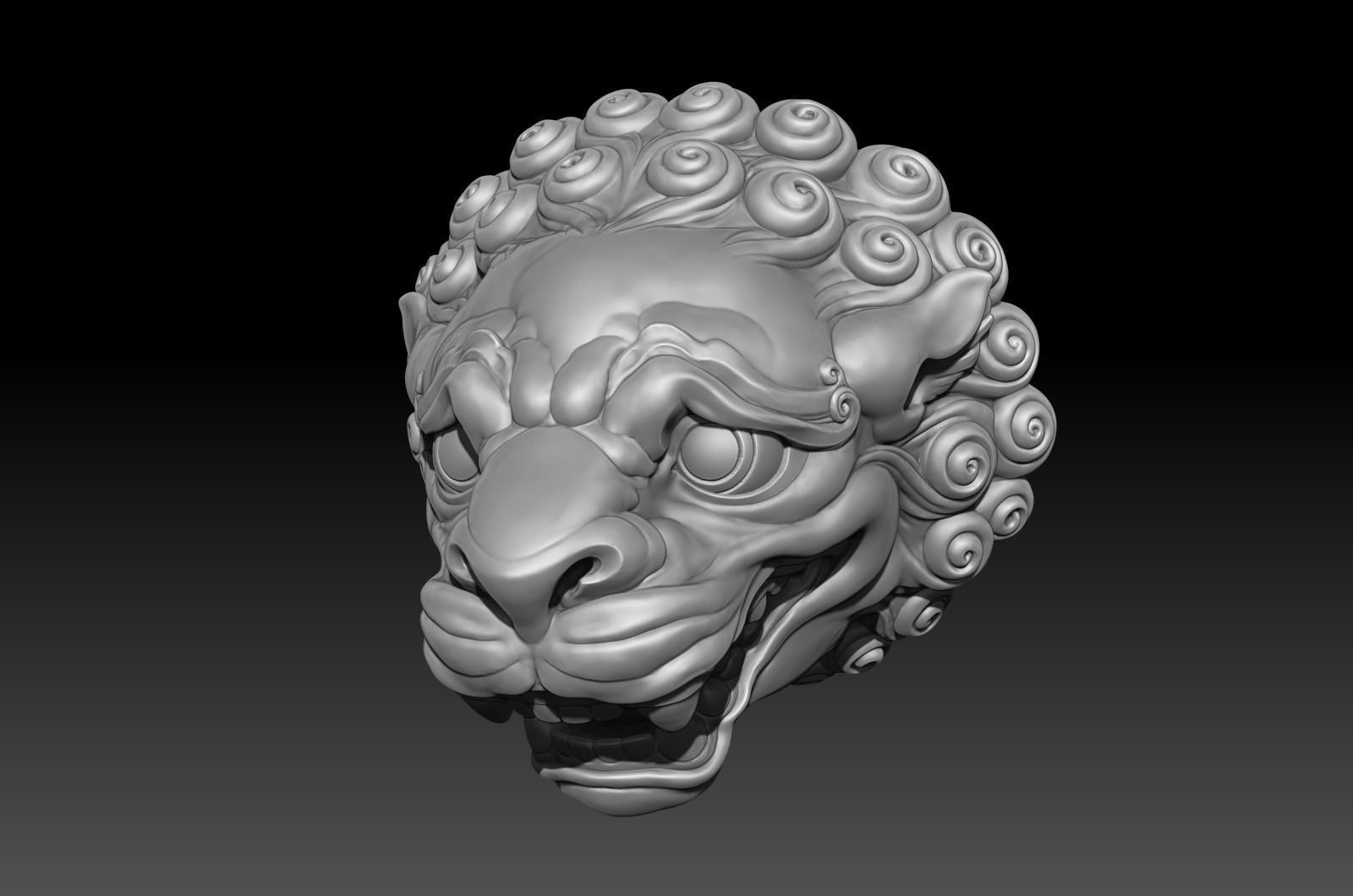 Chinese traditional style lion head sculpture 3D model_3