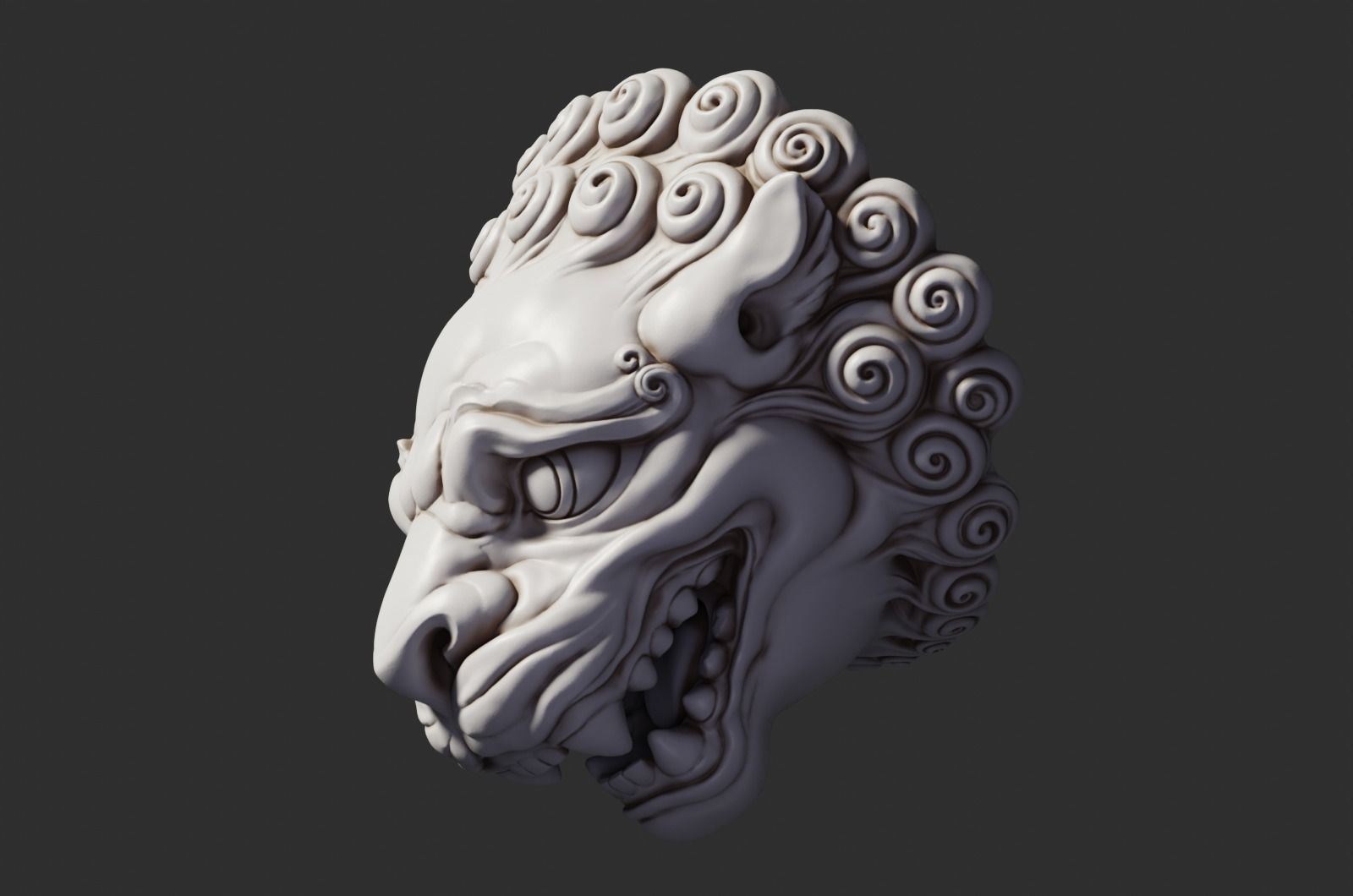 Chinese traditional style lion head sculpture 3D model_16