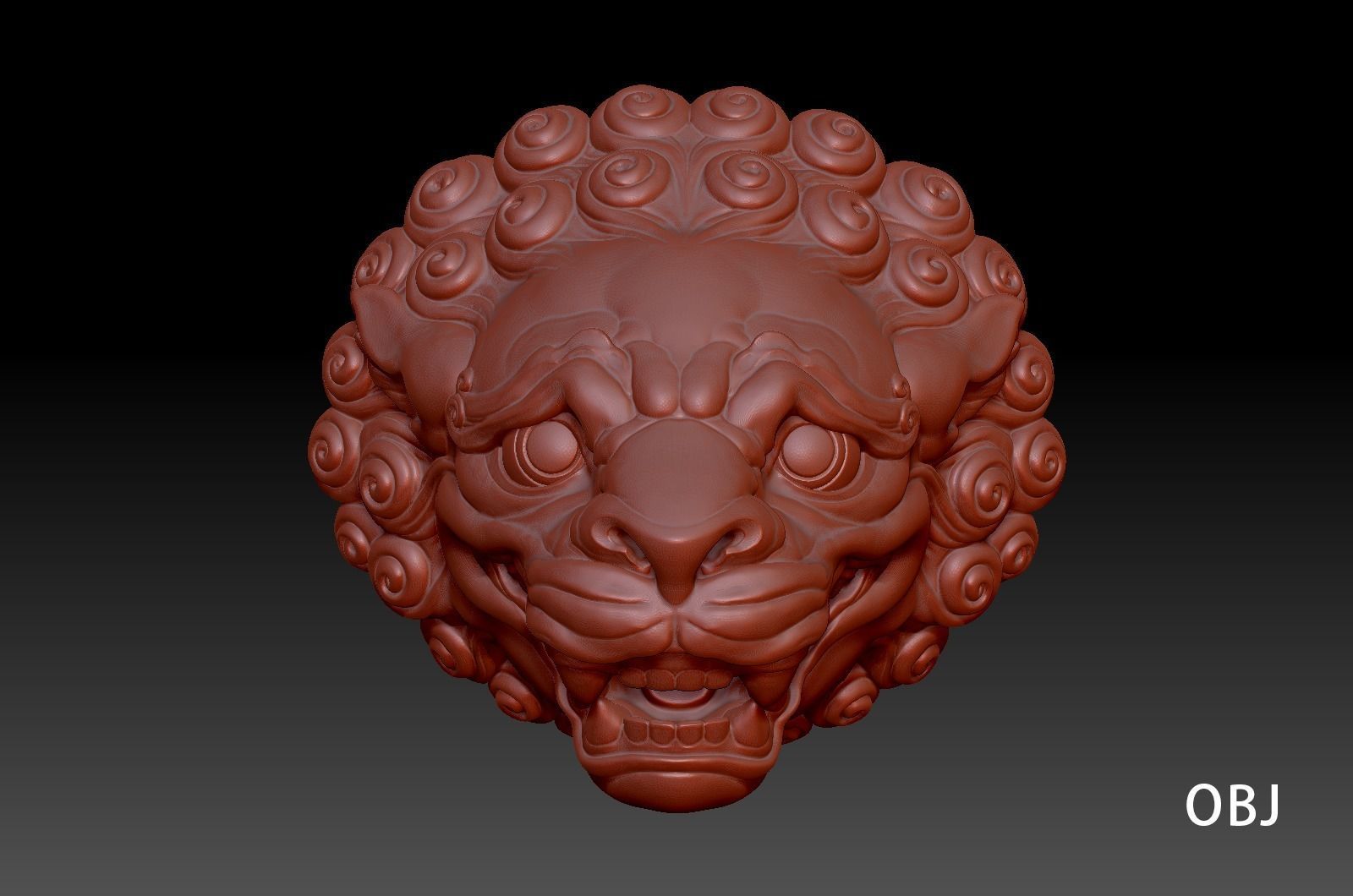 Chinese traditional style lion head sculpture 3D model_7