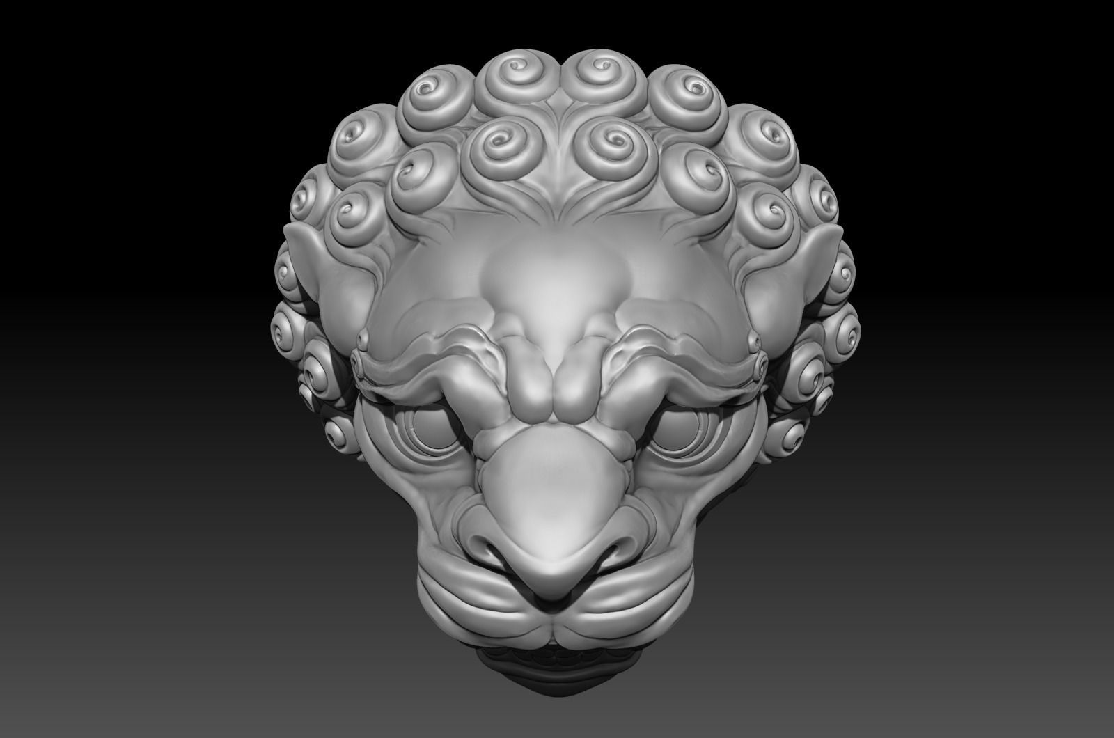 Chinese traditional style lion head sculpture 3D model_6