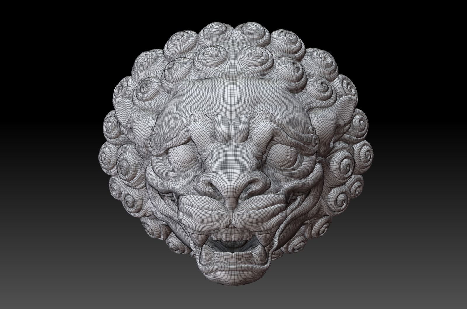 Chinese traditional style lion head sculpture 3D model_11