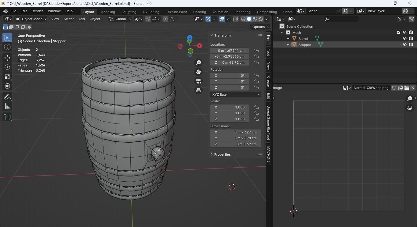 Old Wooden Barrel Low-poly 3D model_5