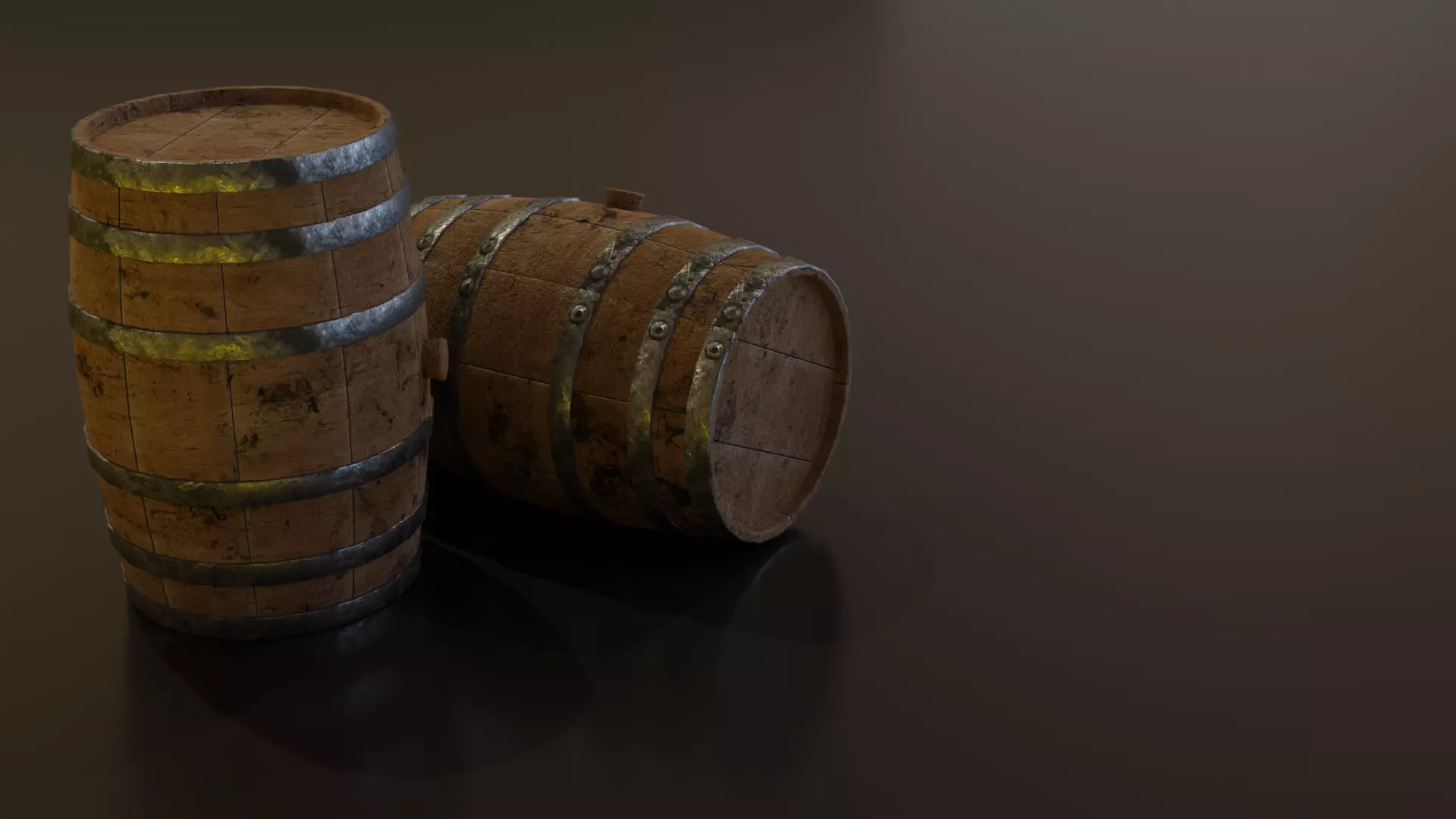 Old Wooden Barrel Low-poly 3D model_0
