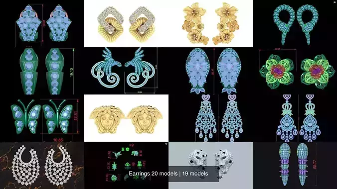 Earrings 20 models 3D Model Collection