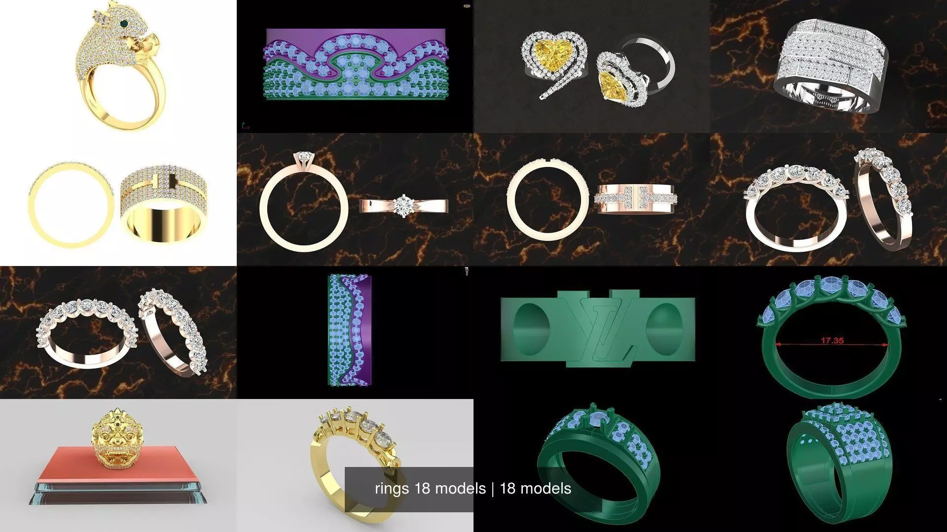 rings 18 models 3D Model Collection_0