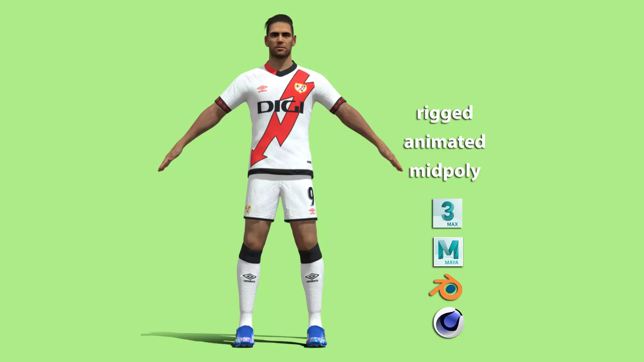 T-Pose rigged Radamel Falcao Rayo Vallecano 3D model