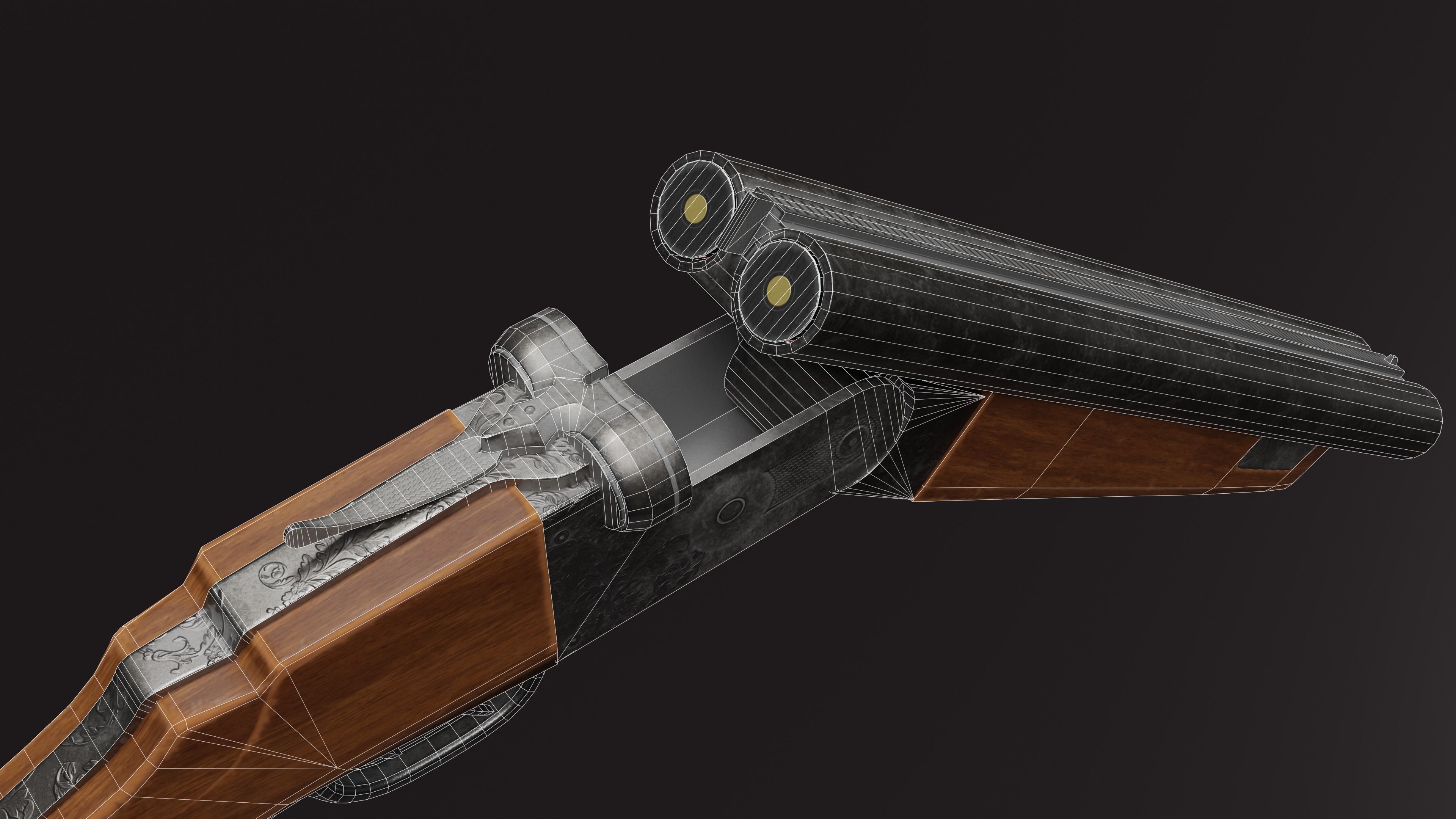 Double Barrel Shotgun  Low poly Gun gameprop Low-poly 3D model_6