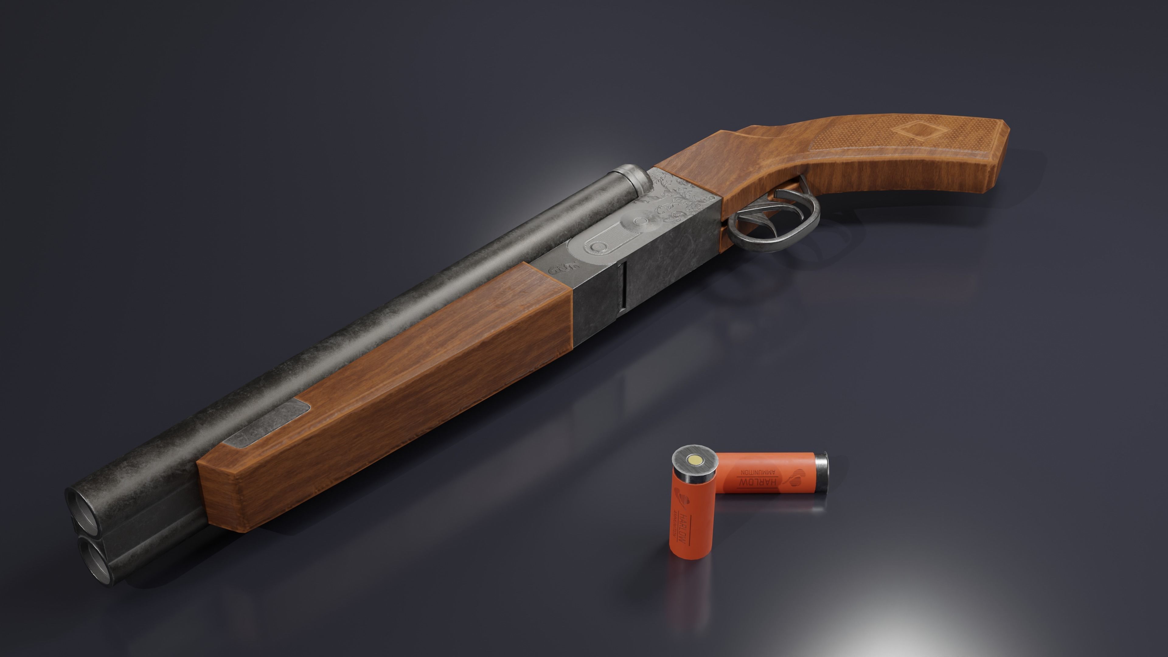 Double Barrel Shotgun  Low poly Gun gameprop Low-poly 3D model_9