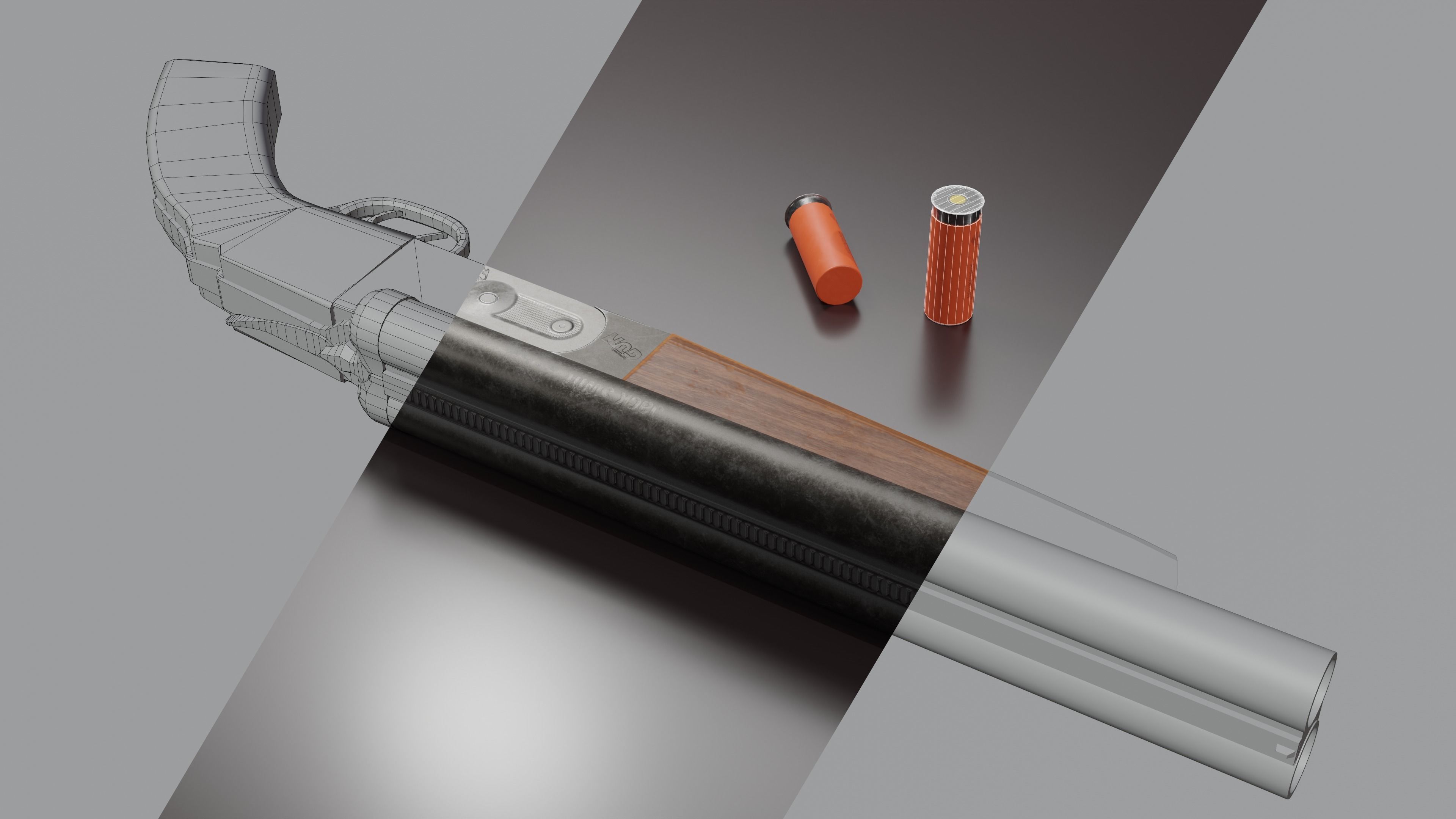 Double Barrel Shotgun  Low poly Gun gameprop Low-poly 3D model_7