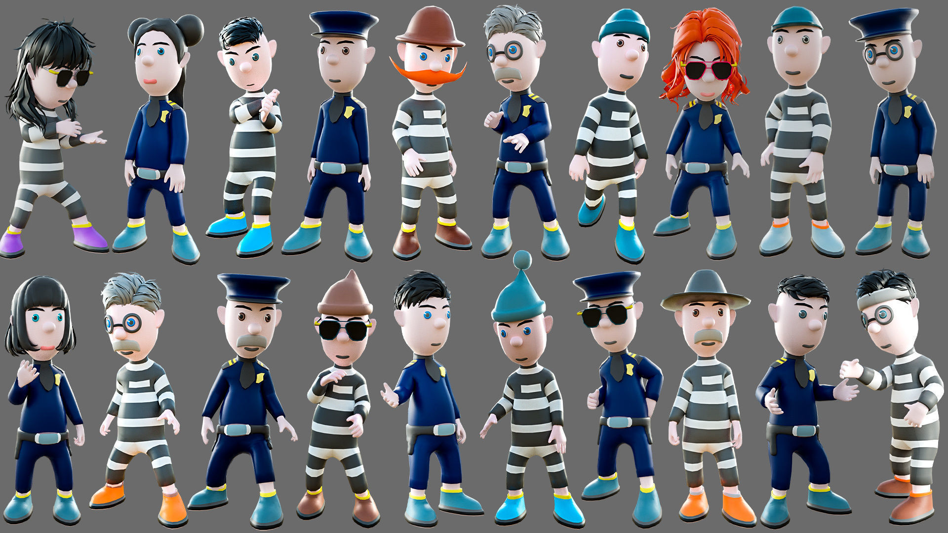Cartoon characters-jailer and policeman Low-poly 3D model_18
