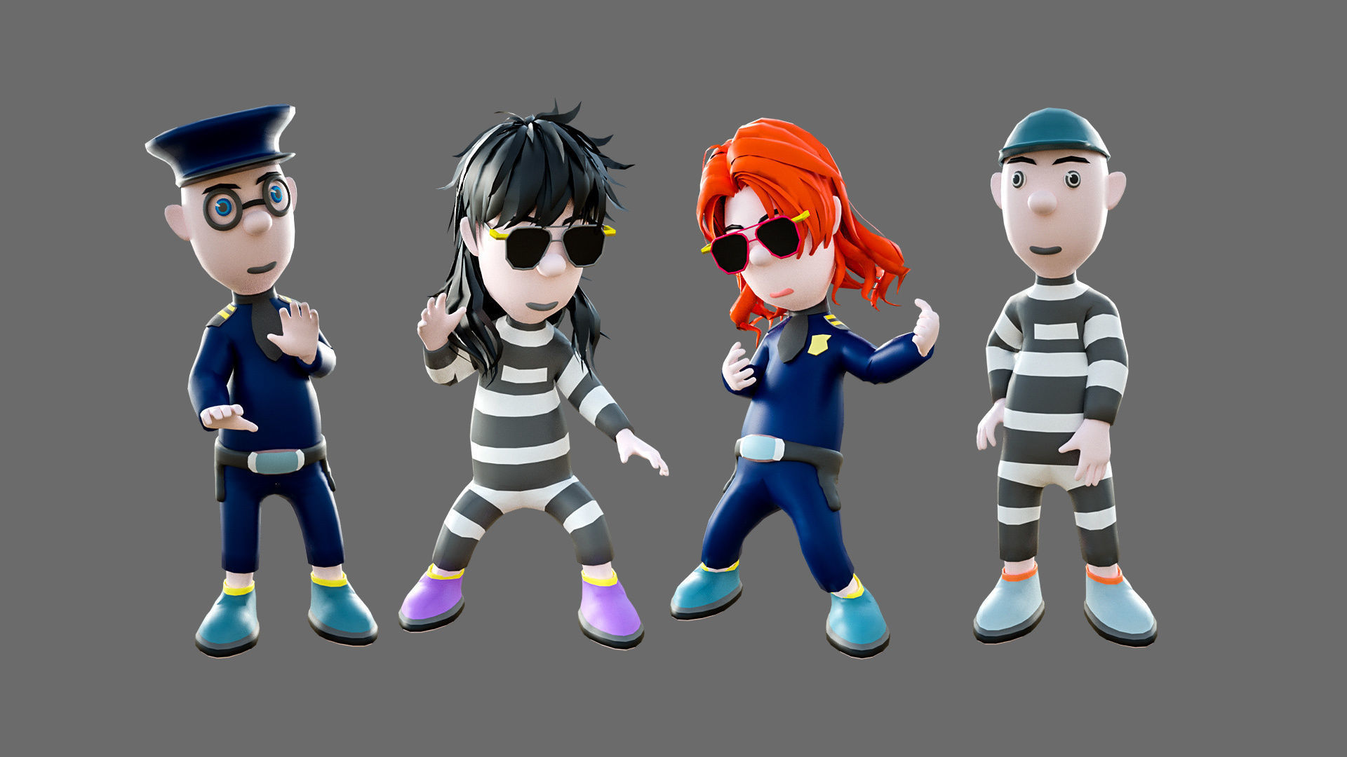 Cartoon characters-jailer and policeman Low-poly 3D model_12