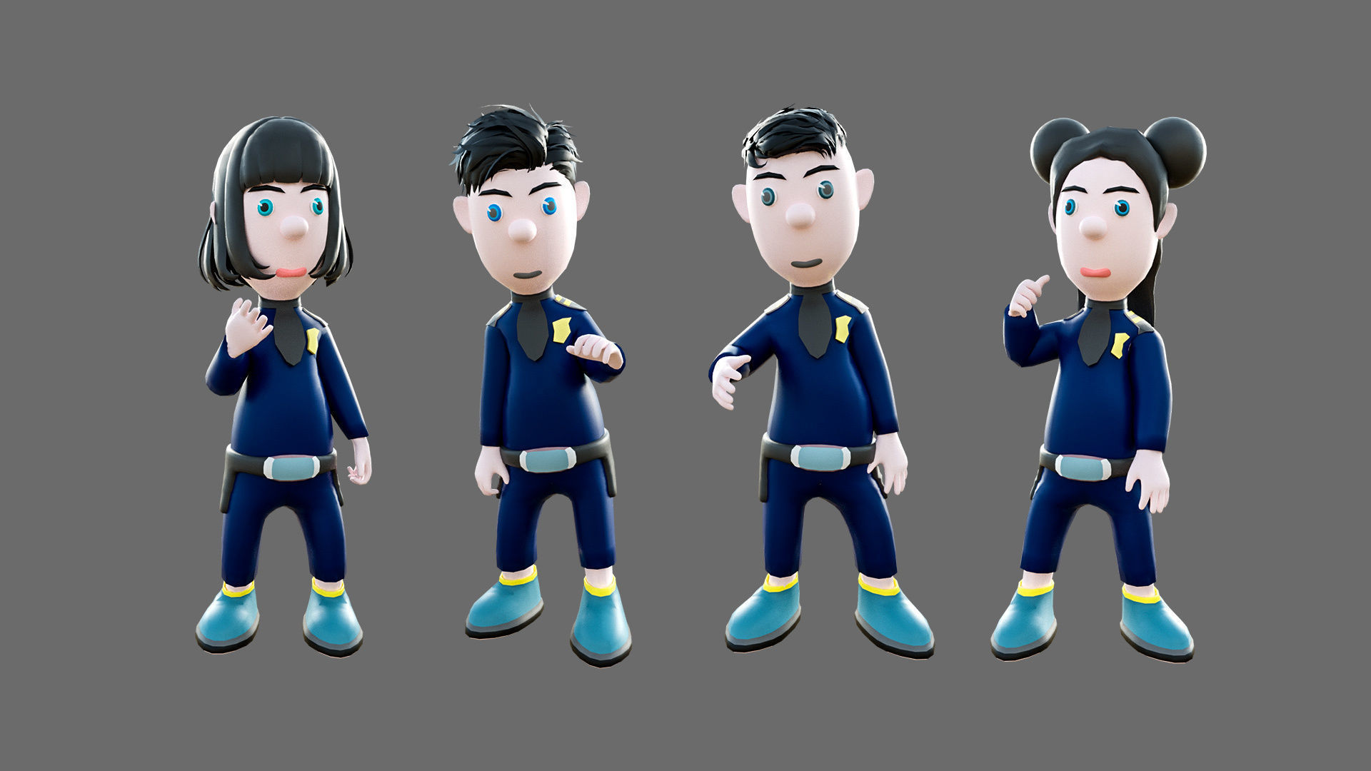 Cartoon characters-jailer and policeman Low-poly 3D model_5
