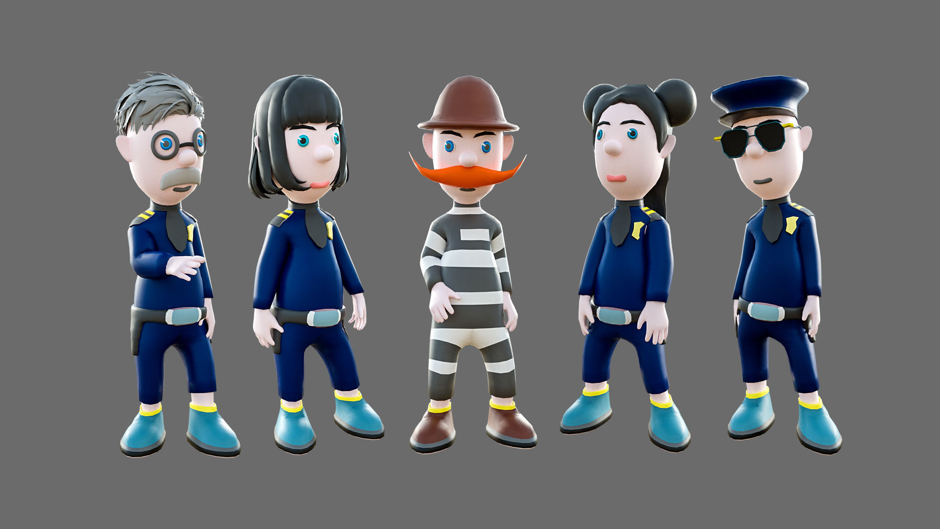 Cartoon characters-jailer and policeman Low-poly 3D model_9