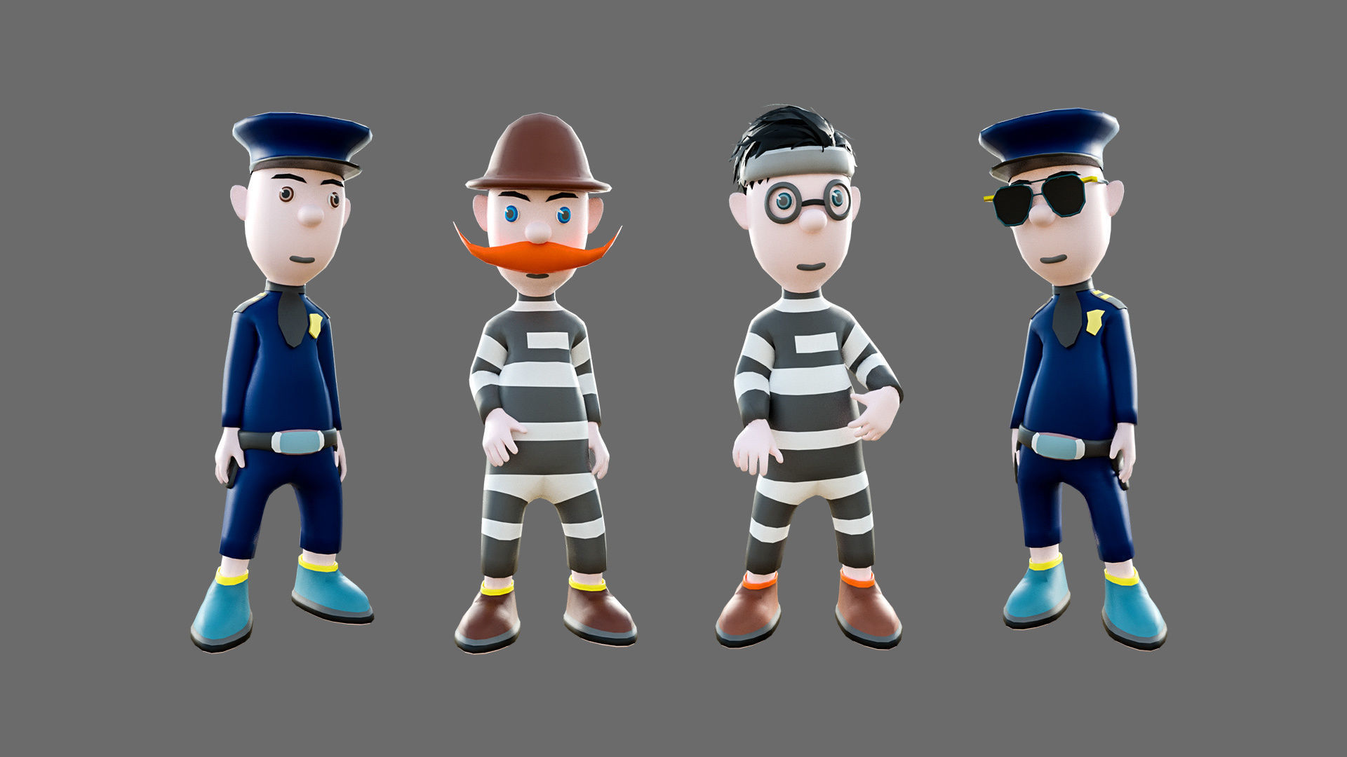 Cartoon characters-jailer and policeman Low-poly 3D model_2