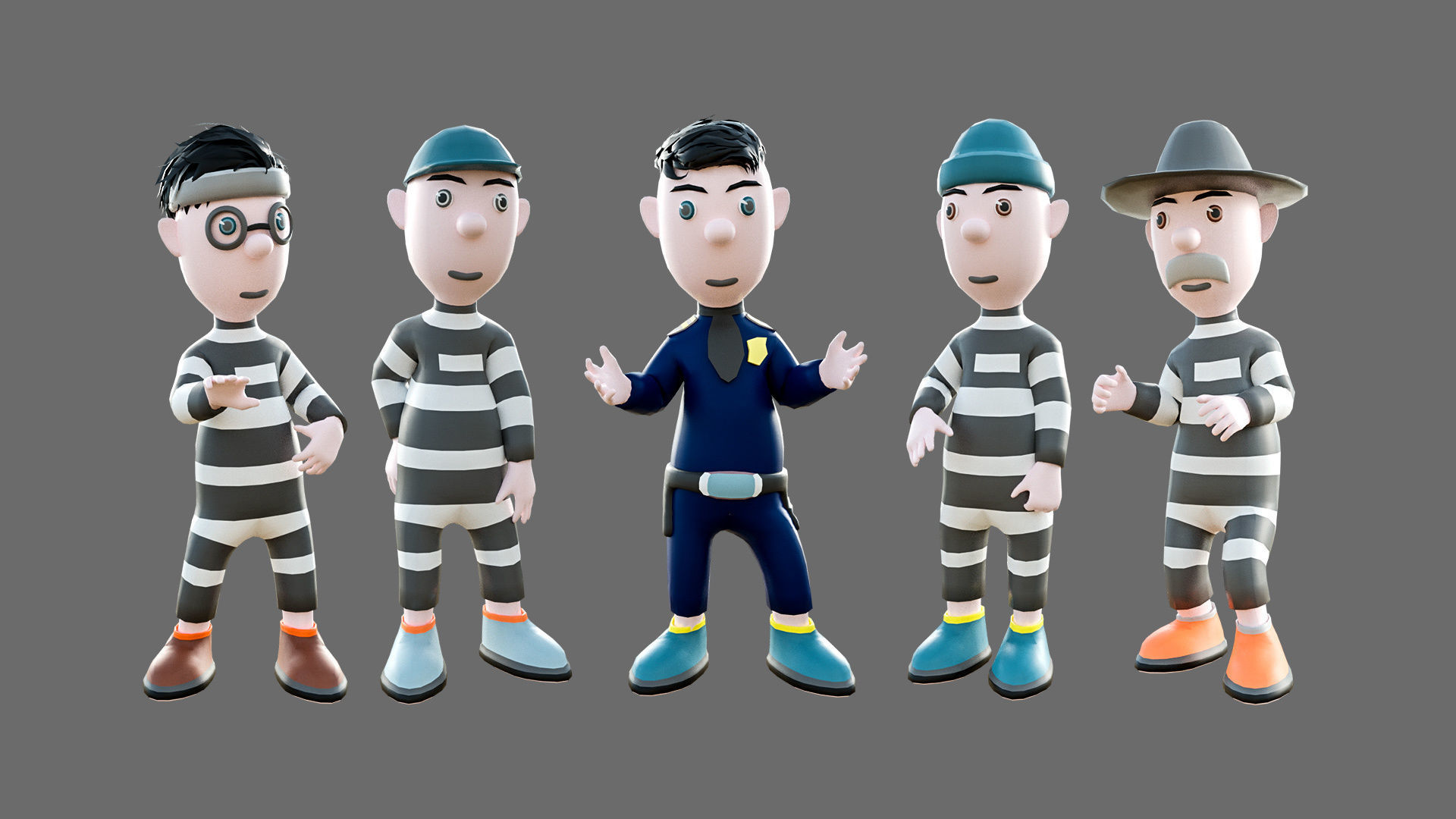 Cartoon characters-jailer and policeman Low-poly 3D model_8
