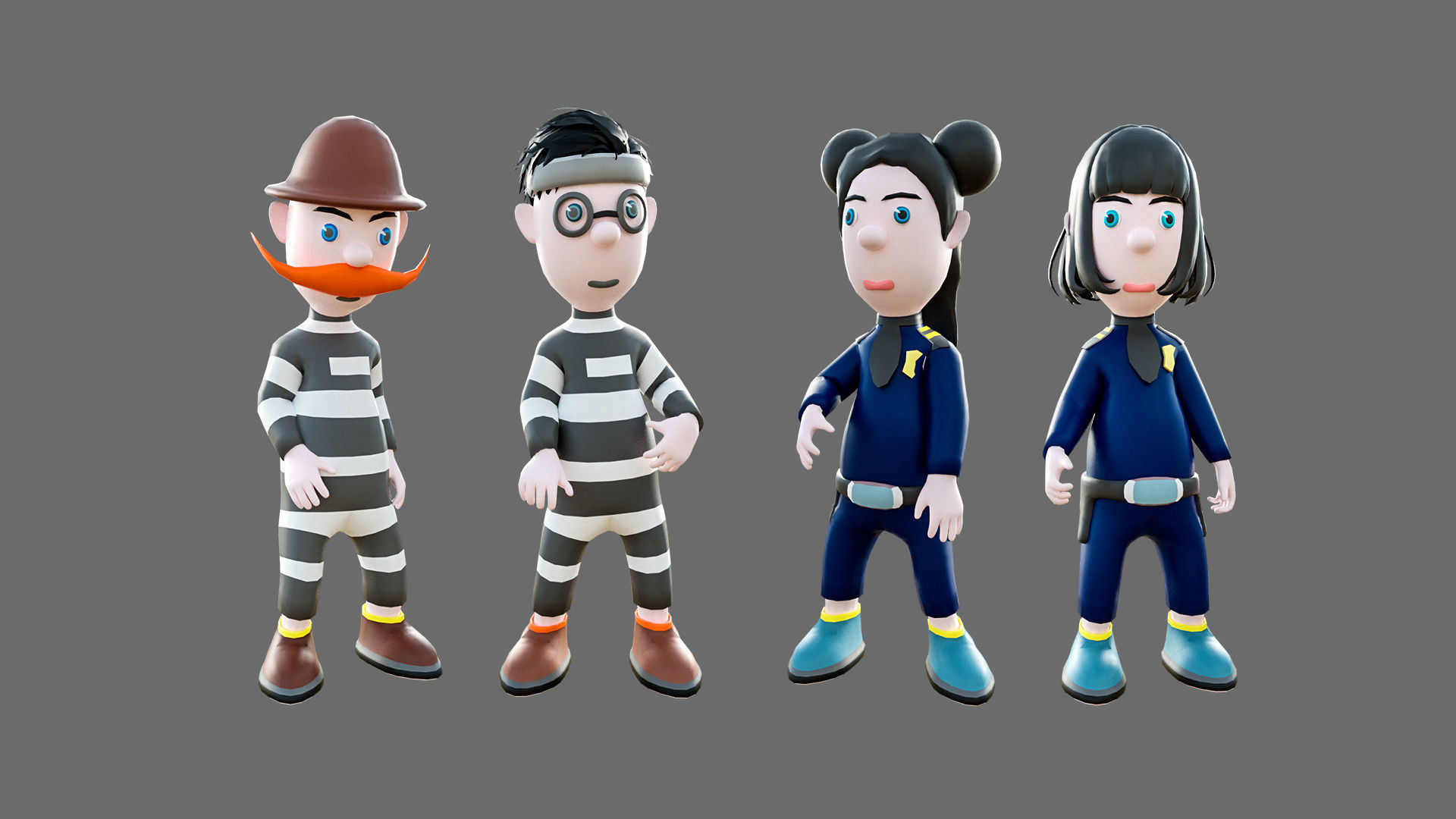 Cartoon characters-jailer and policeman Low-poly 3D model_14