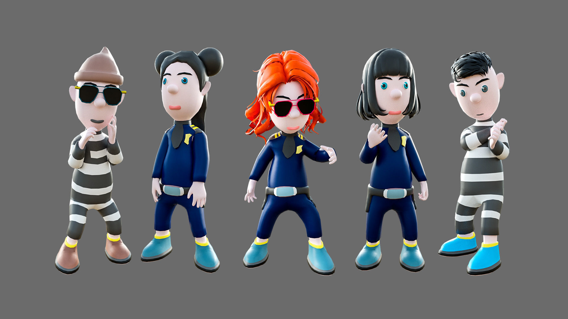 Cartoon characters-jailer and policeman Low-poly 3D model_11