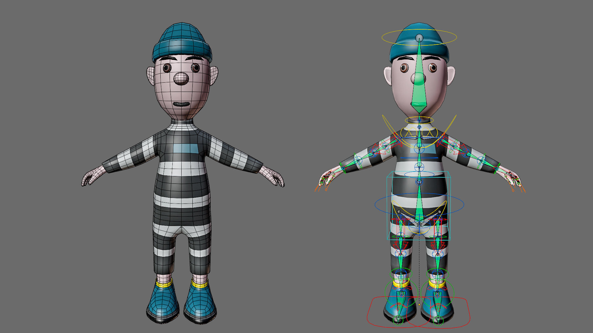Cartoon characters-jailer and policeman Low-poly 3D model_19