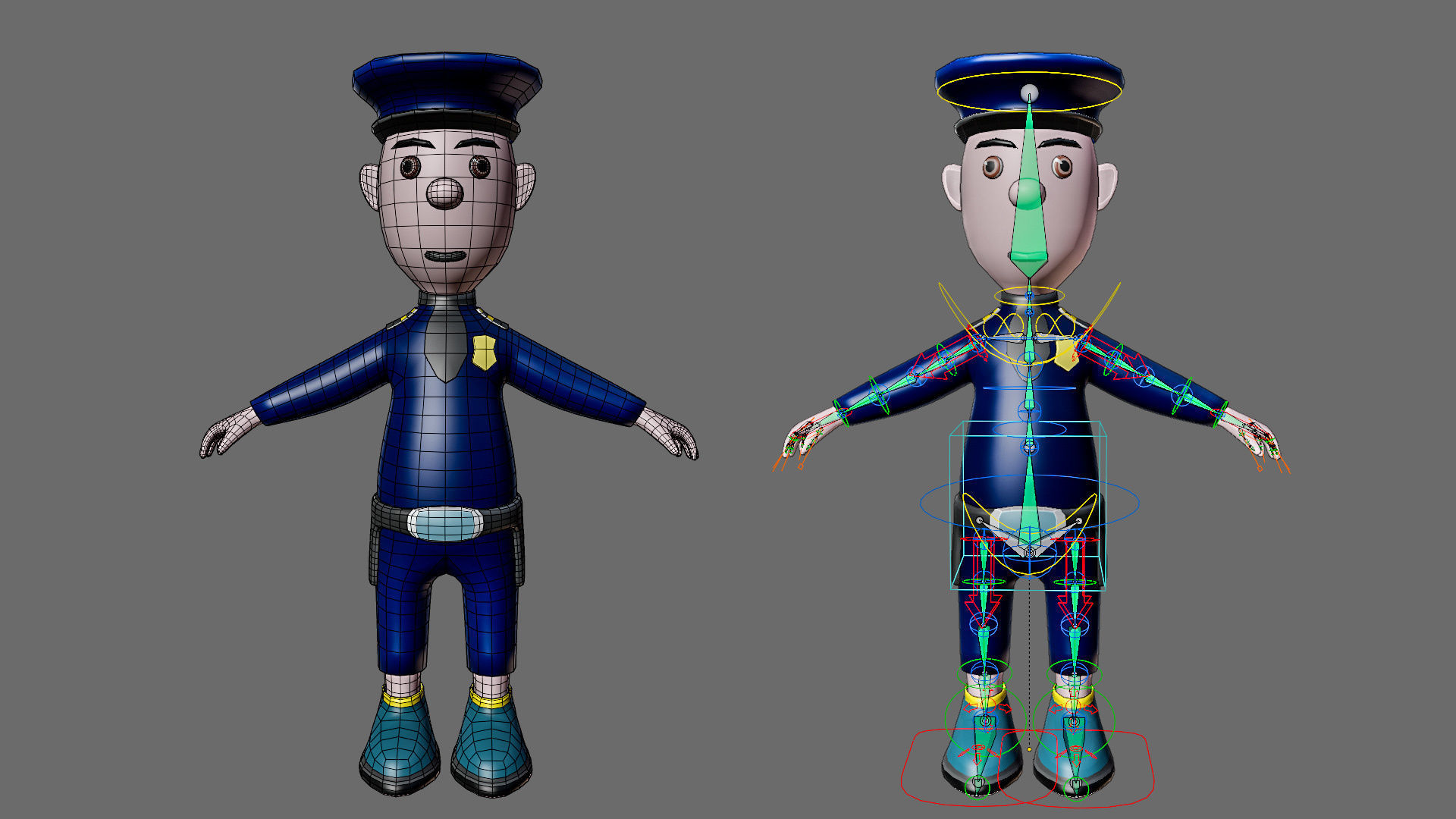 Cartoon characters-jailer and policeman Low-poly 3D model_20